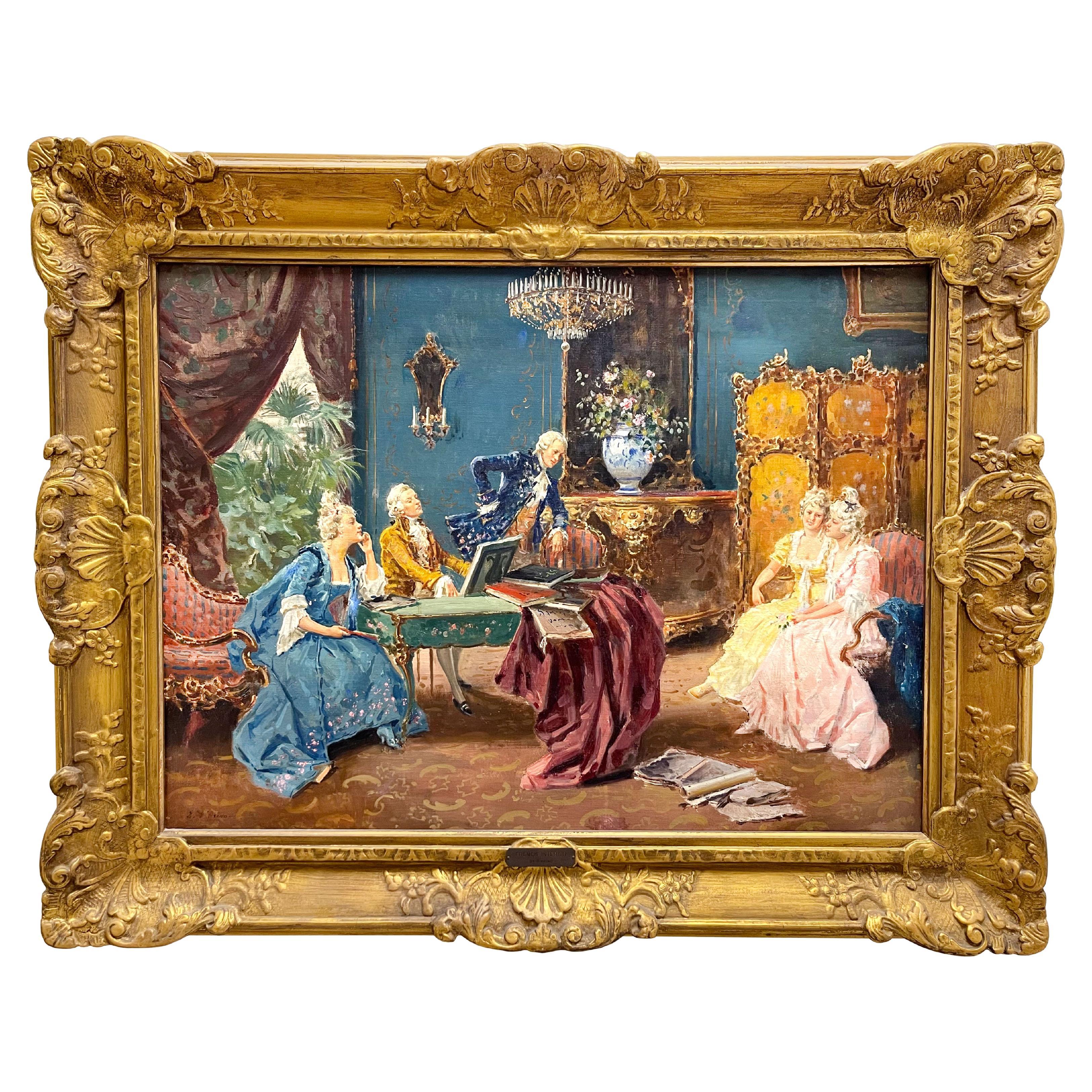 A French Oil On Canvas Painting Depicting a French Interior By E. D'avino