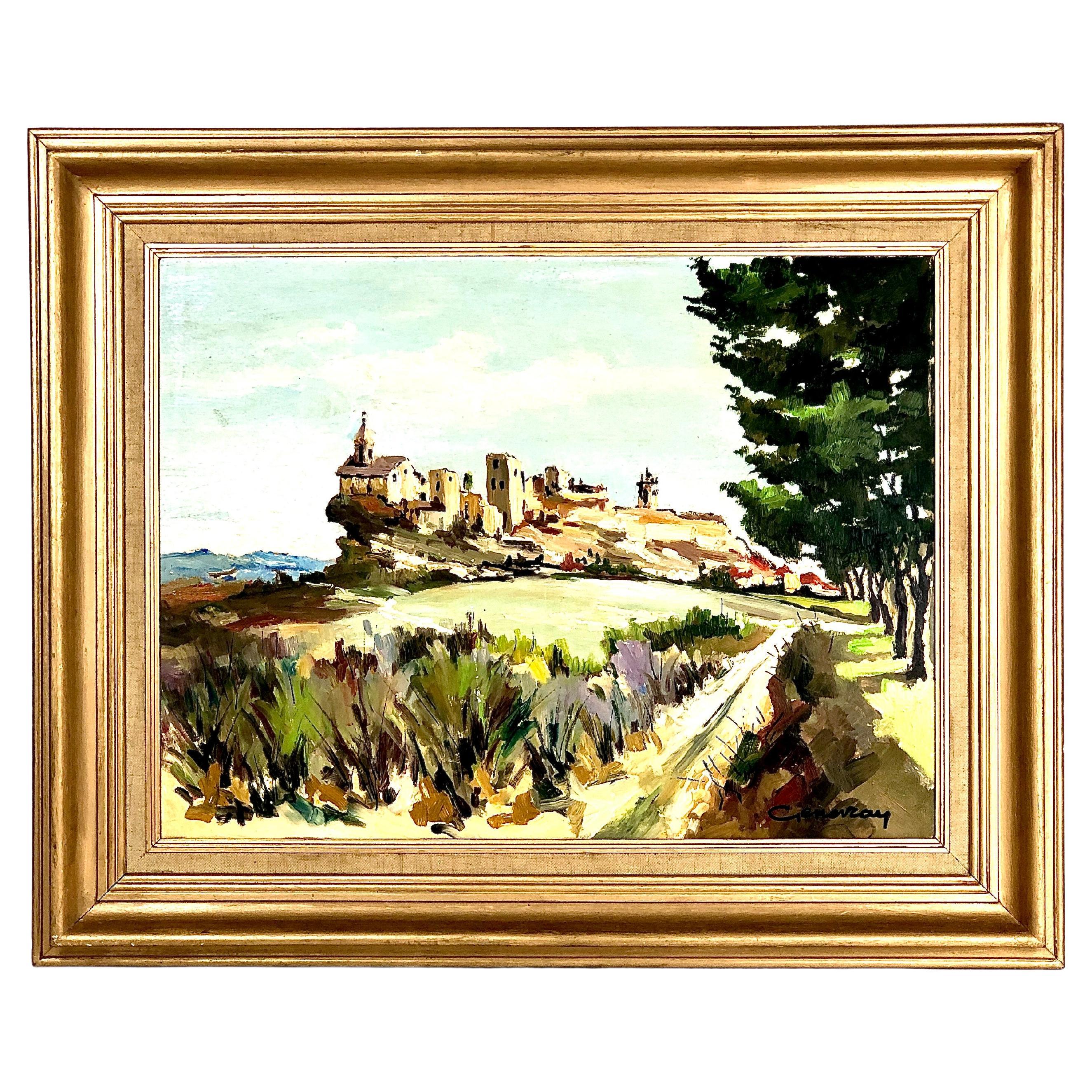 French Oil on Canvas "Vieux Village De Fos Sur Mer" For Sale