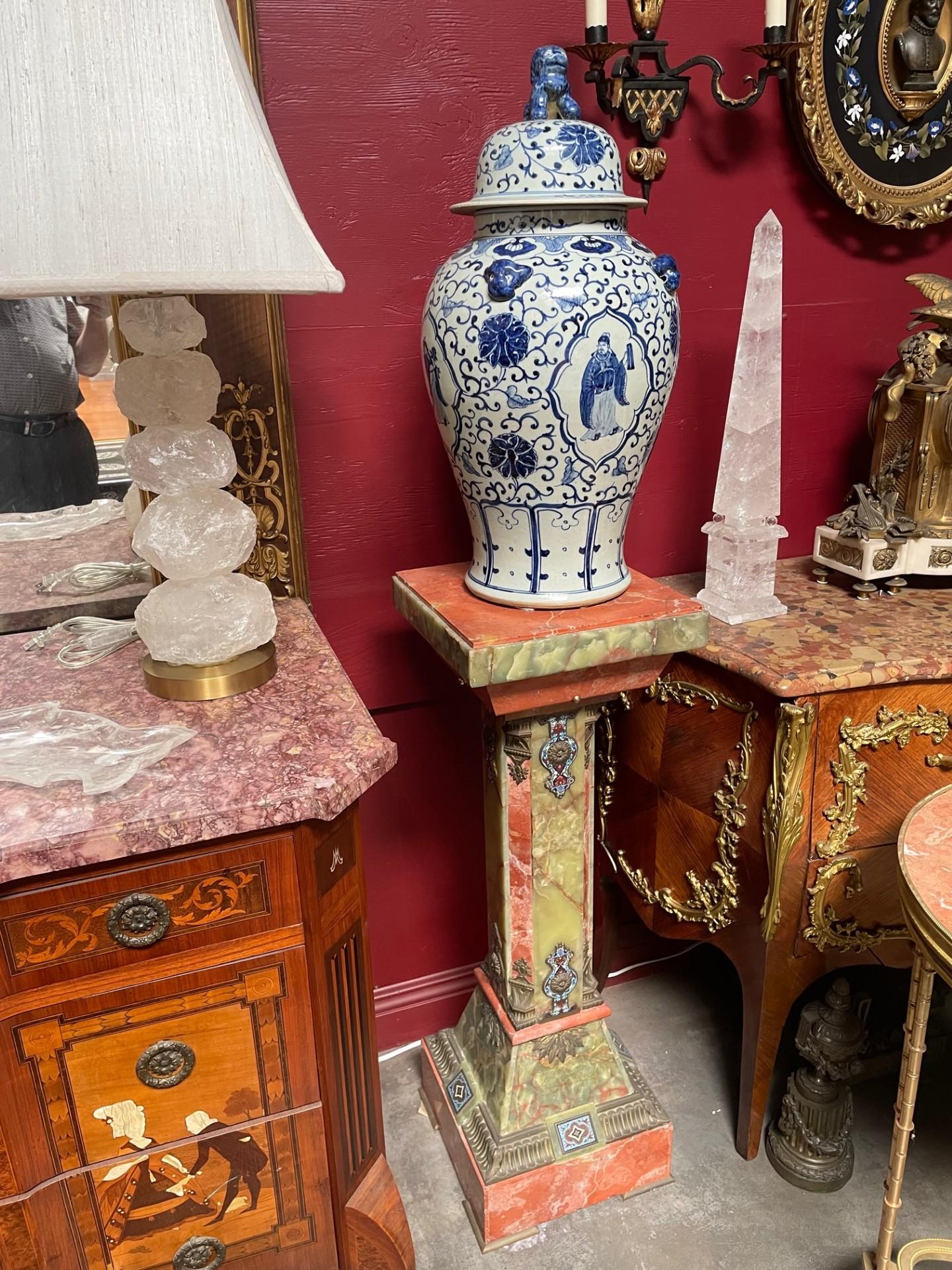 A French onyx and champlevé enamel pedestal 6