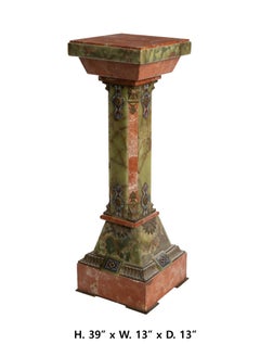 A French onyx and champlevé enamel pedestal