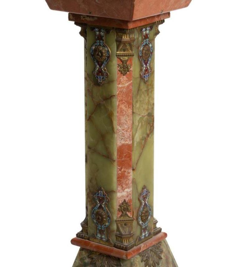 A French onyx and champlevé enamel pedestal In Good Condition In Cypress, CA