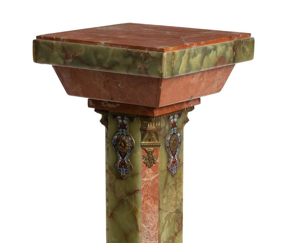 Marble A French onyx and champlevé enamel pedestal