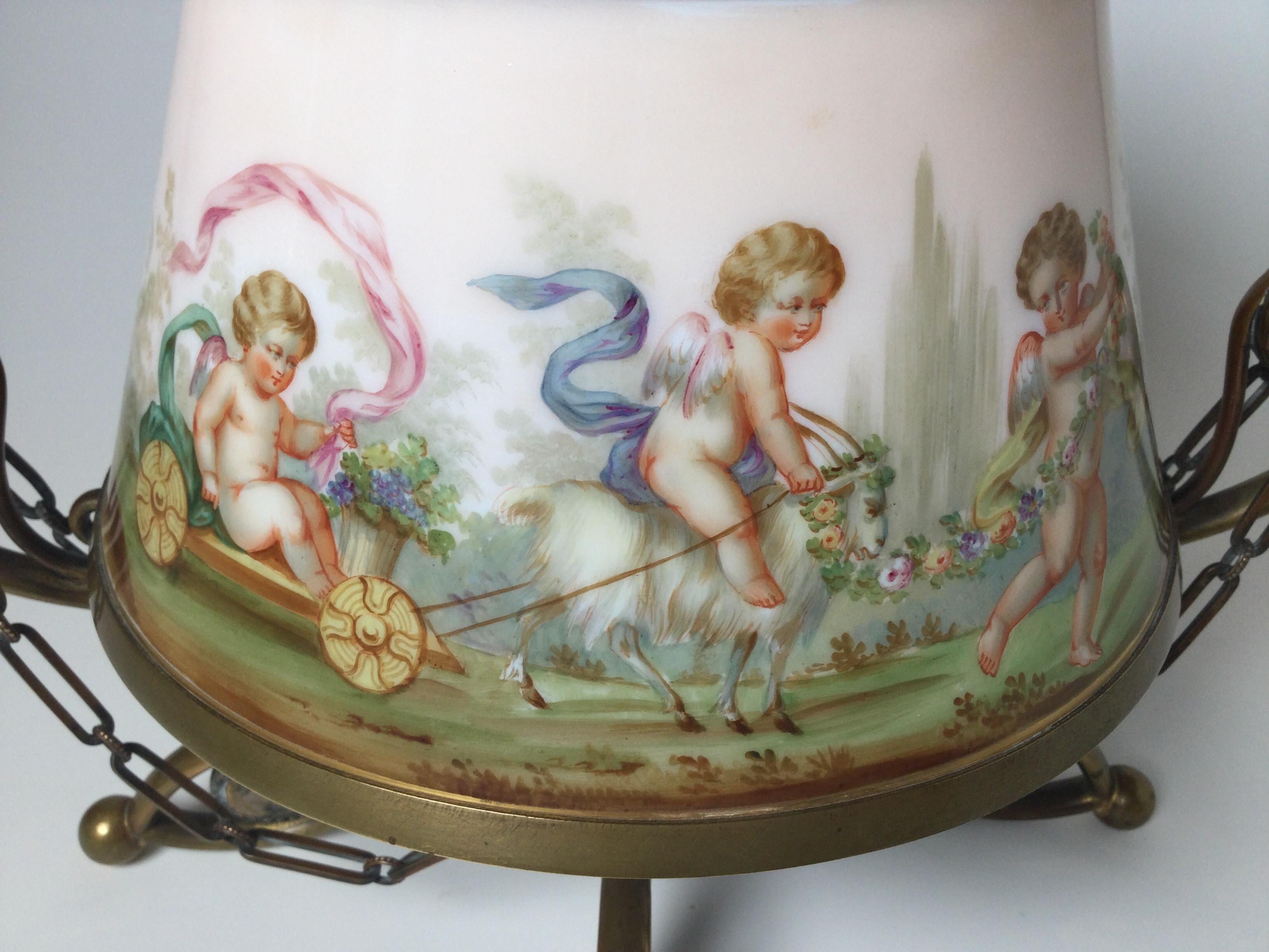 Late 19th Century French Opaline Hand Painted Bronze Mounted Center Bowl 19th Century For Sale