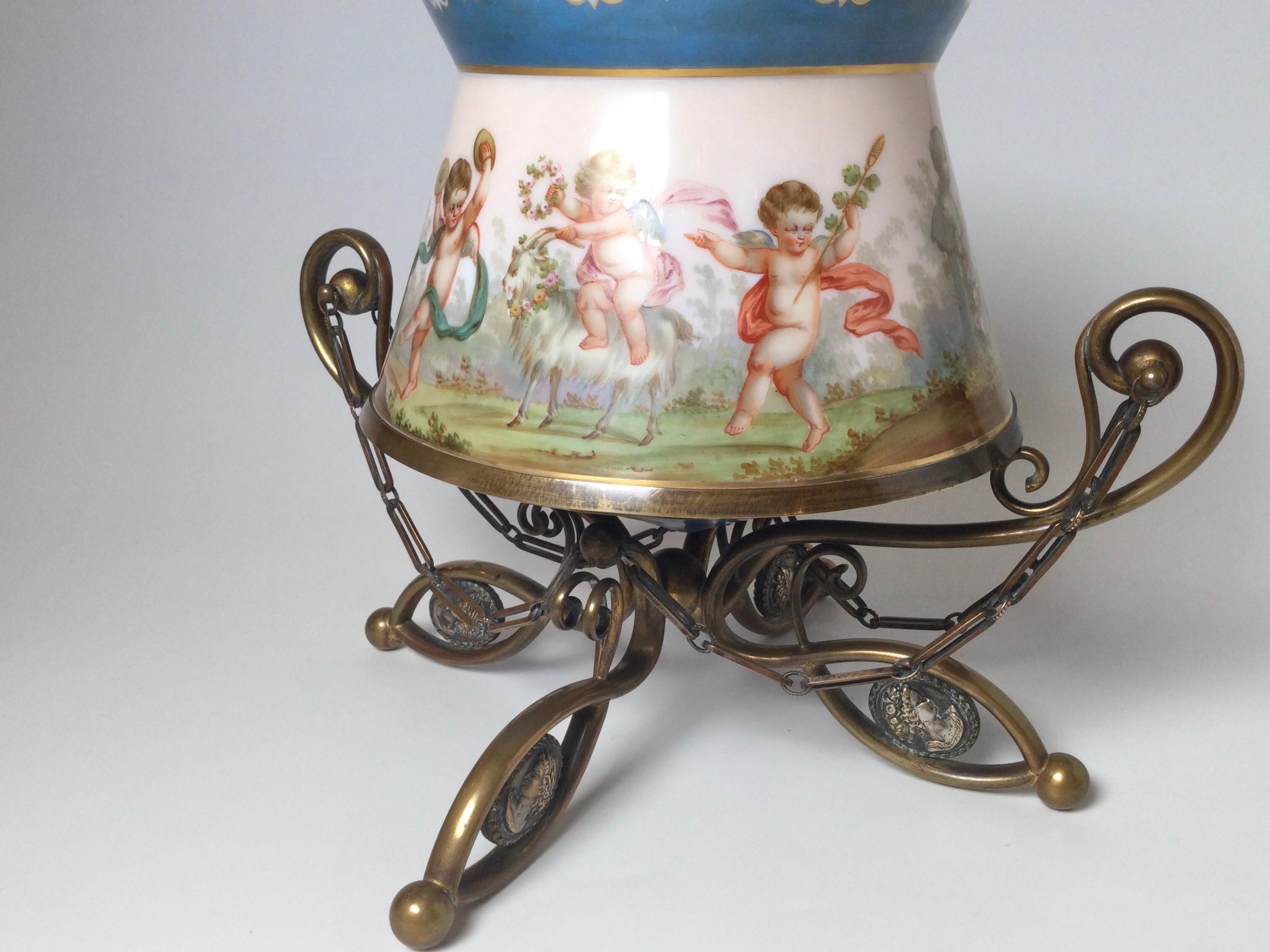 French Opaline Hand Painted Bronze Mounted Center Bowl 19th Century For Sale 2