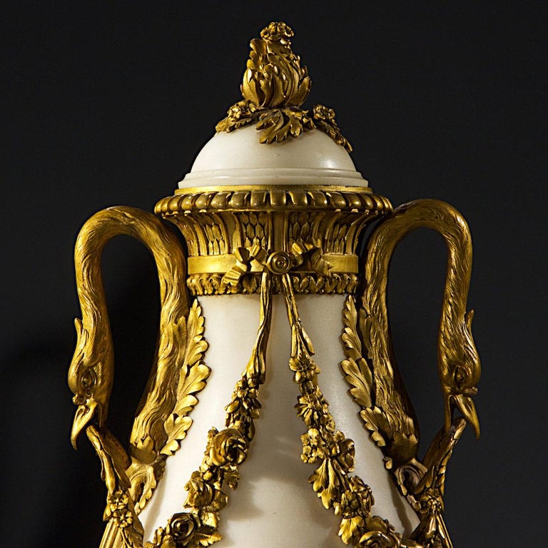 French Ormolu and White Marble Three-Piece Clock Set For Sale at 1stDibs
