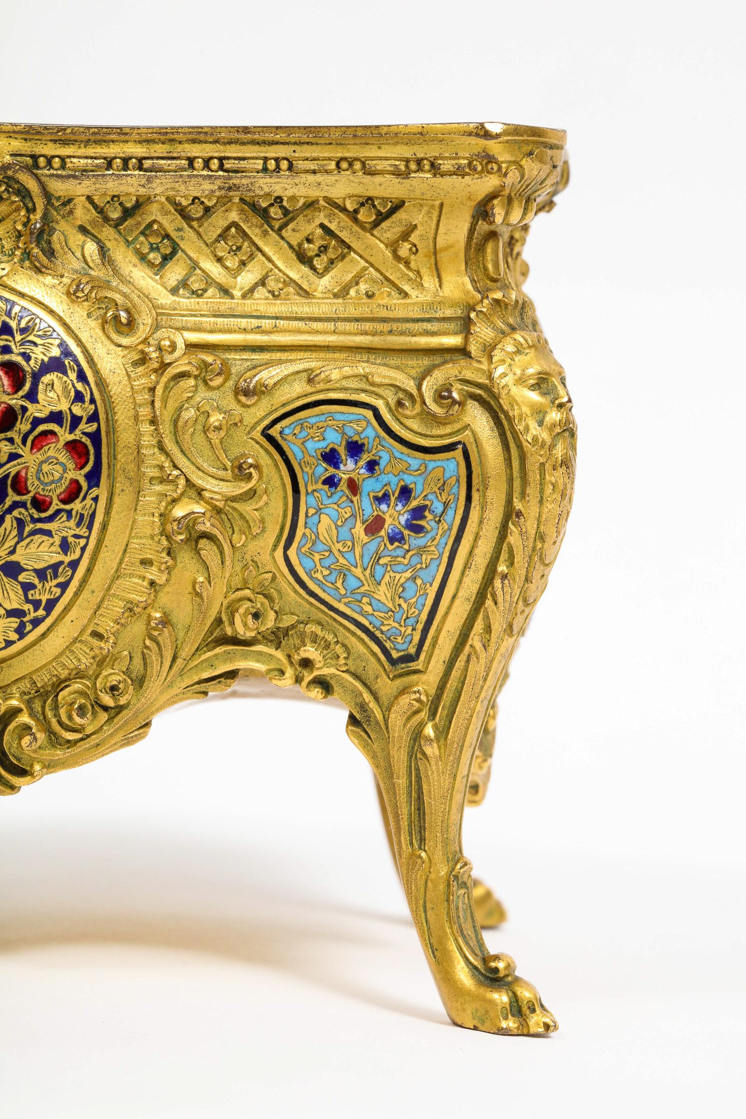 French Ormolu, Bronze and Champlevé Cloisonné Enamel Jardiniere Centerpiece In Good Condition In New York, NY