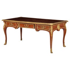 Vintage French Ormolu Mounted Bacchus Desk with Bureau Parquetry All in Tulipwood