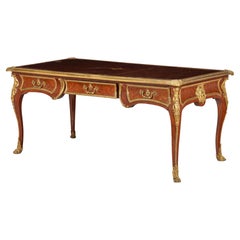 French Ormolu Mounted Bacchus Desk with Bureau Parquetry All in Tulipwood