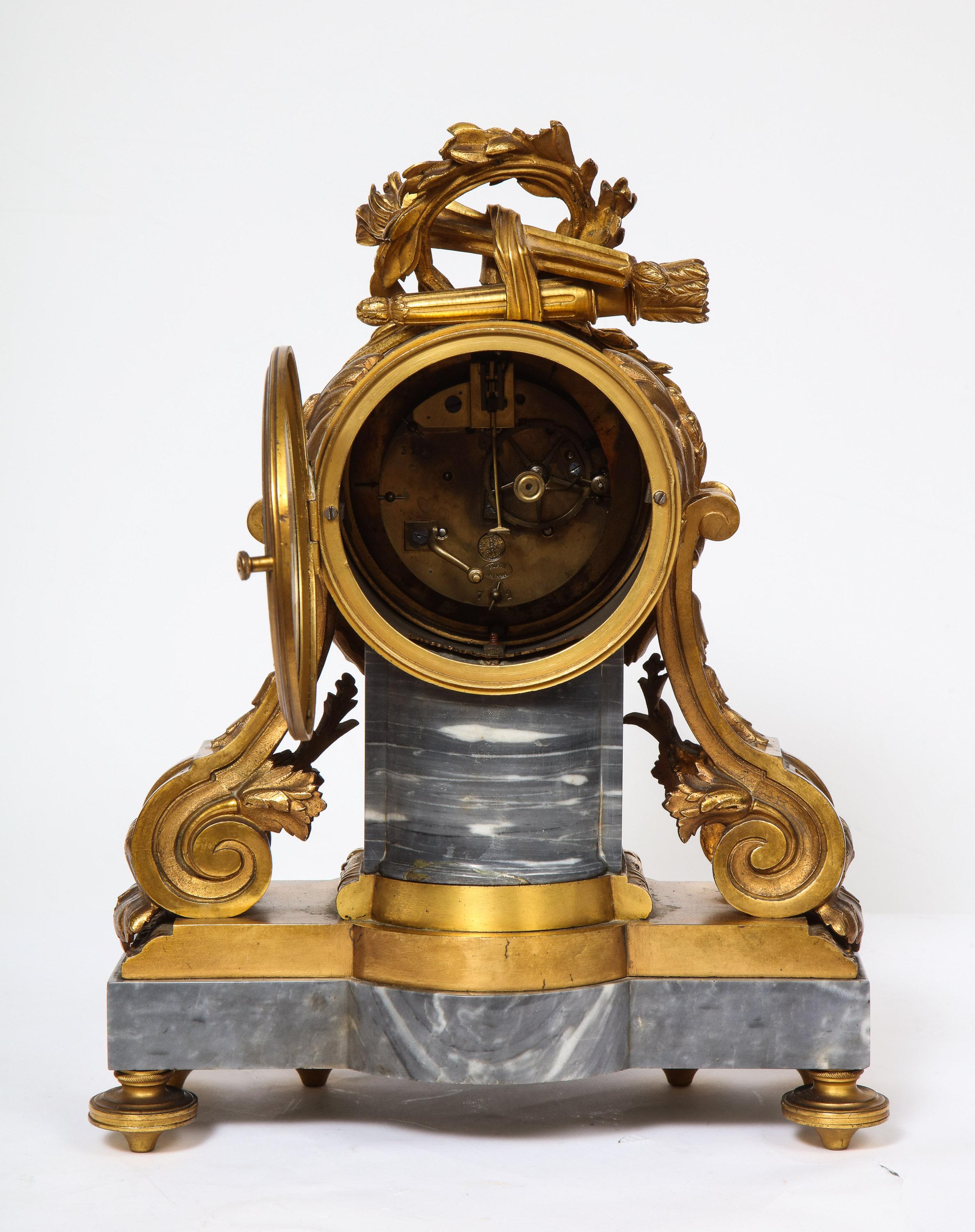 French Ormolu-Mounted Bleu Turquin Marble Clock, Japy Frères, circa 1880 8