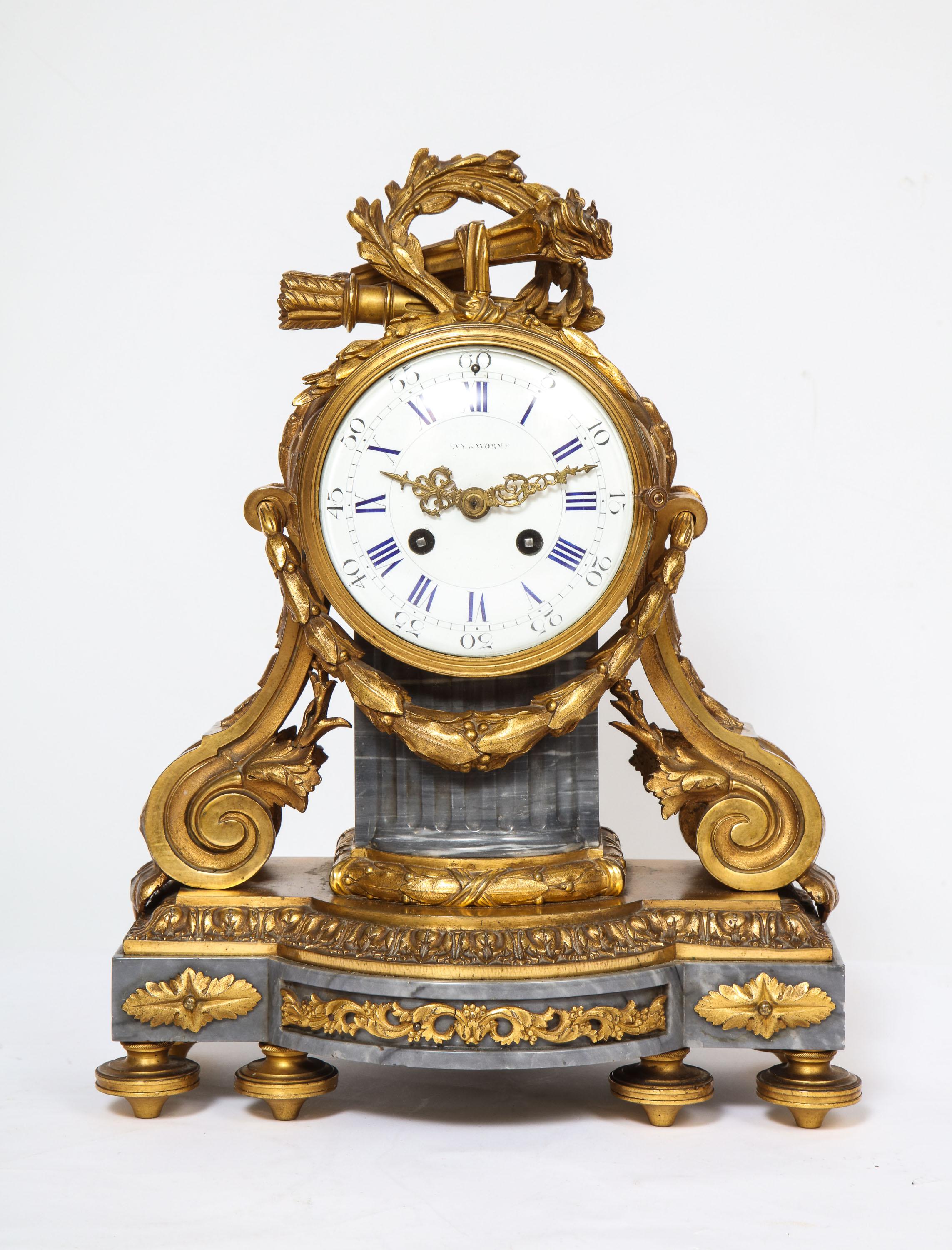 A French ormolu-mounted Bleu Turquin marble clock, Japy Freres, circa 1880

Very nice quality bronze / ormolu mounts. 

Movement Marked 