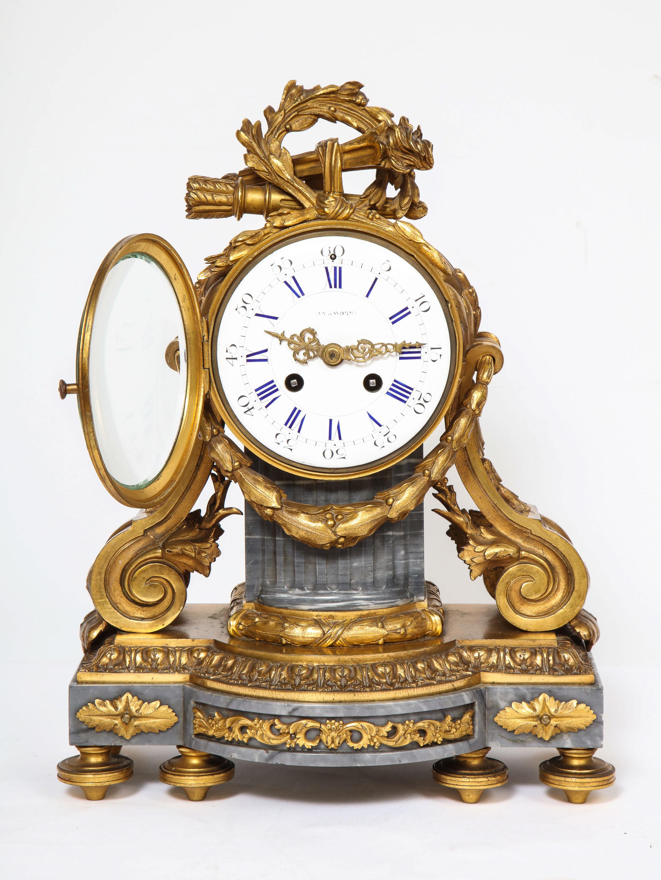 Napoleon III French Ormolu-Mounted Bleu Turquin Marble Clock, Japy Frères, circa 1880