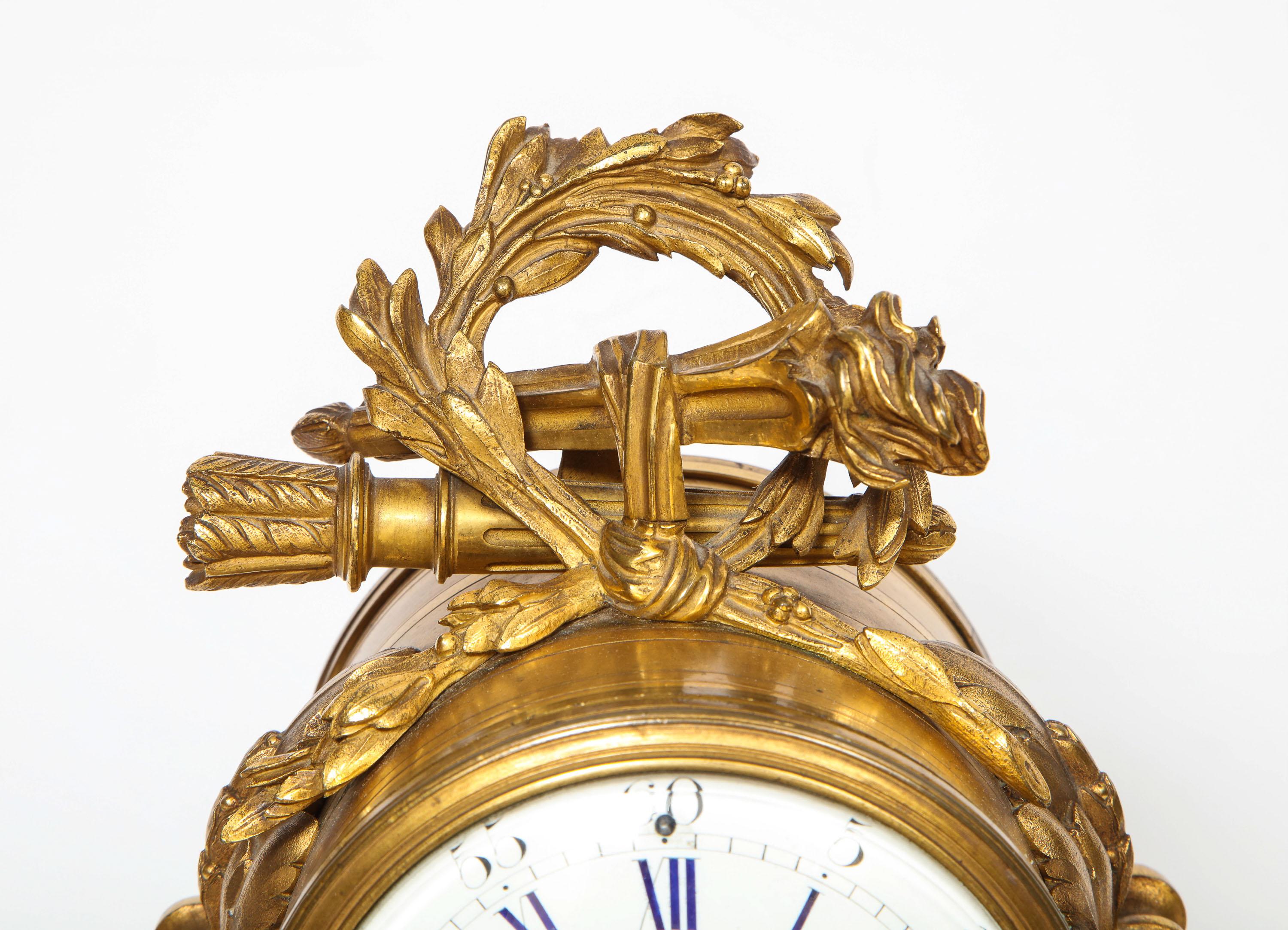 Bronze French Ormolu-Mounted Bleu Turquin Marble Clock, Japy Frères, circa 1880
