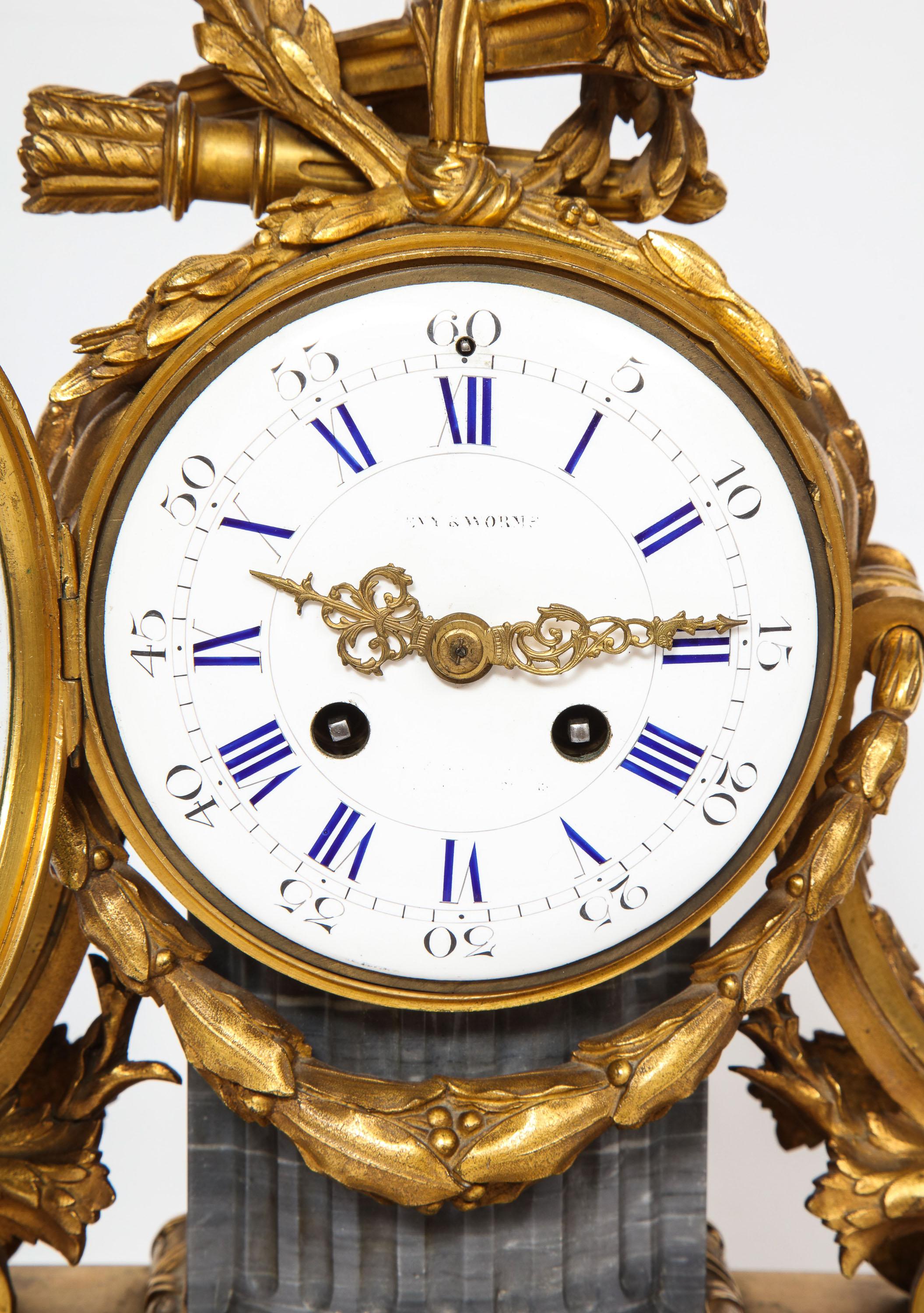 French Ormolu-Mounted Bleu Turquin Marble Clock, Japy Frères, circa 1880 2