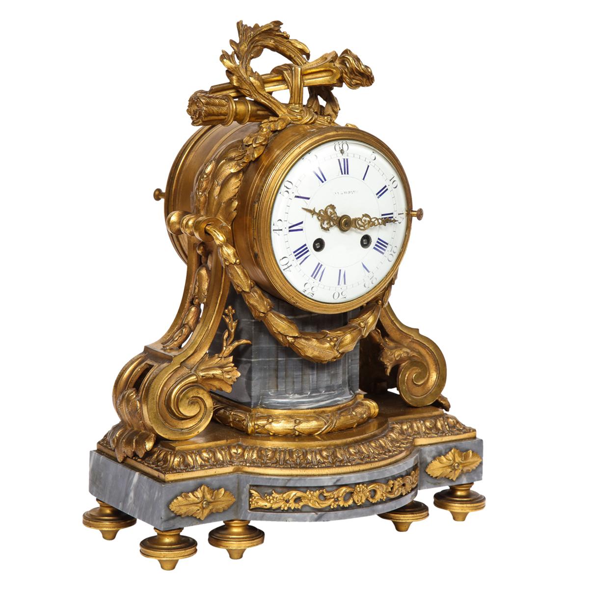 French Ormolu-Mounted Bleu Turquin Marble Clock, Japy Frères, circa 1880