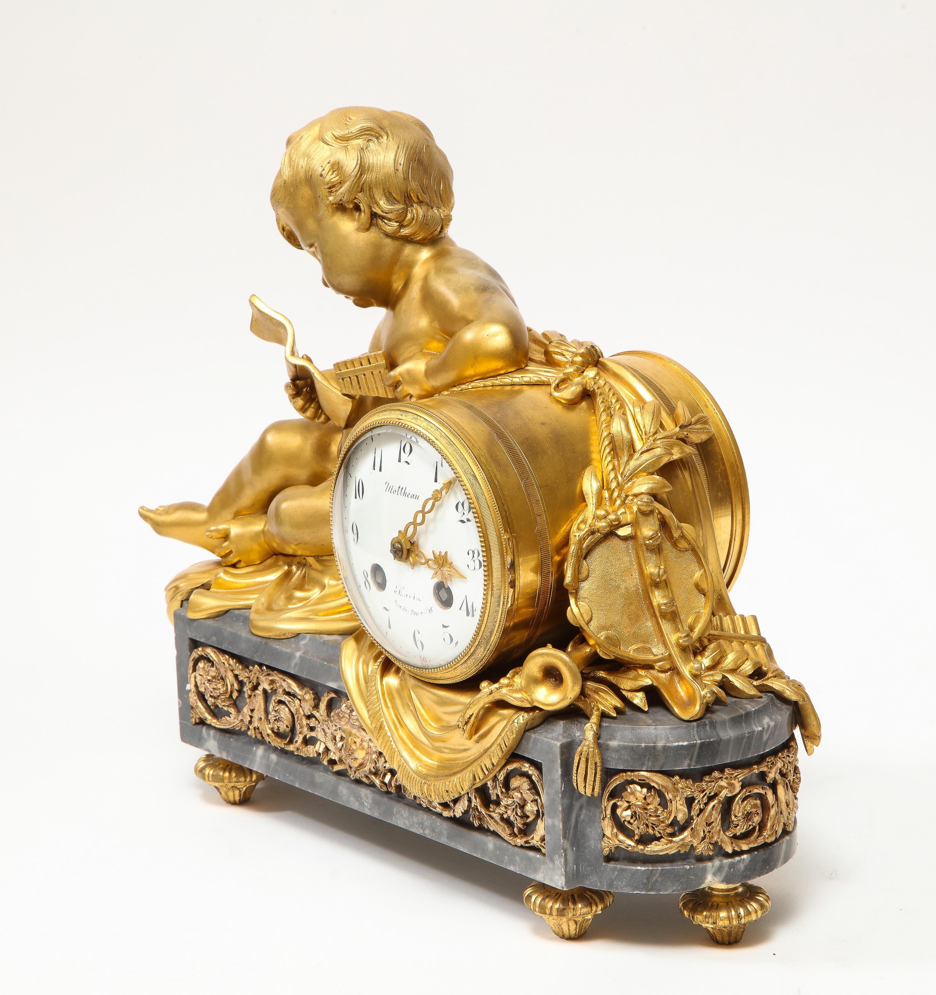 French Ormolu-Mounted Bleu Turquin Marble Figural Clock by Maison Mottheau 6