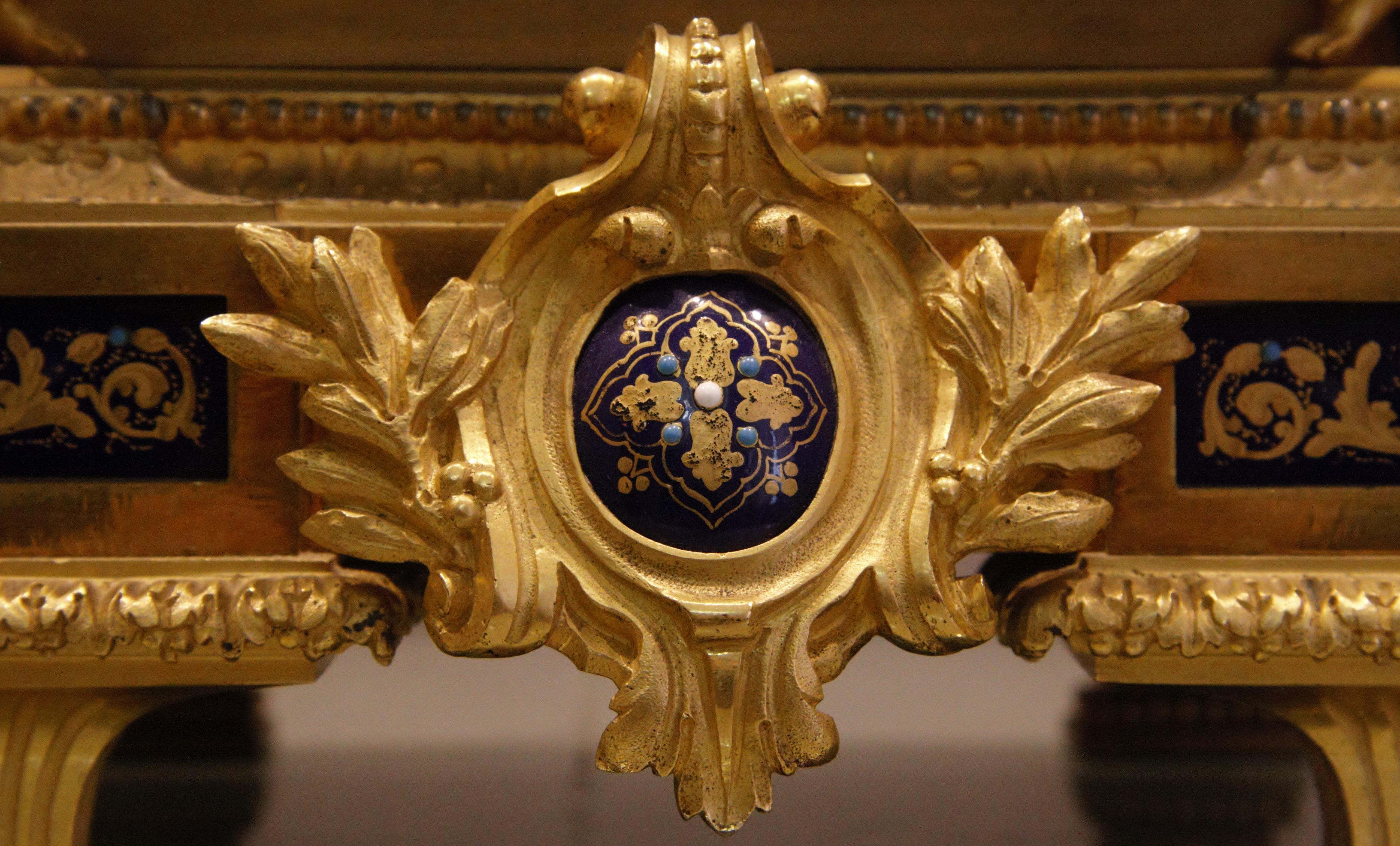 Napoleon III French Ormolu-Mounted Jeweled Sèvrres Porcelain Clock Set For Sale