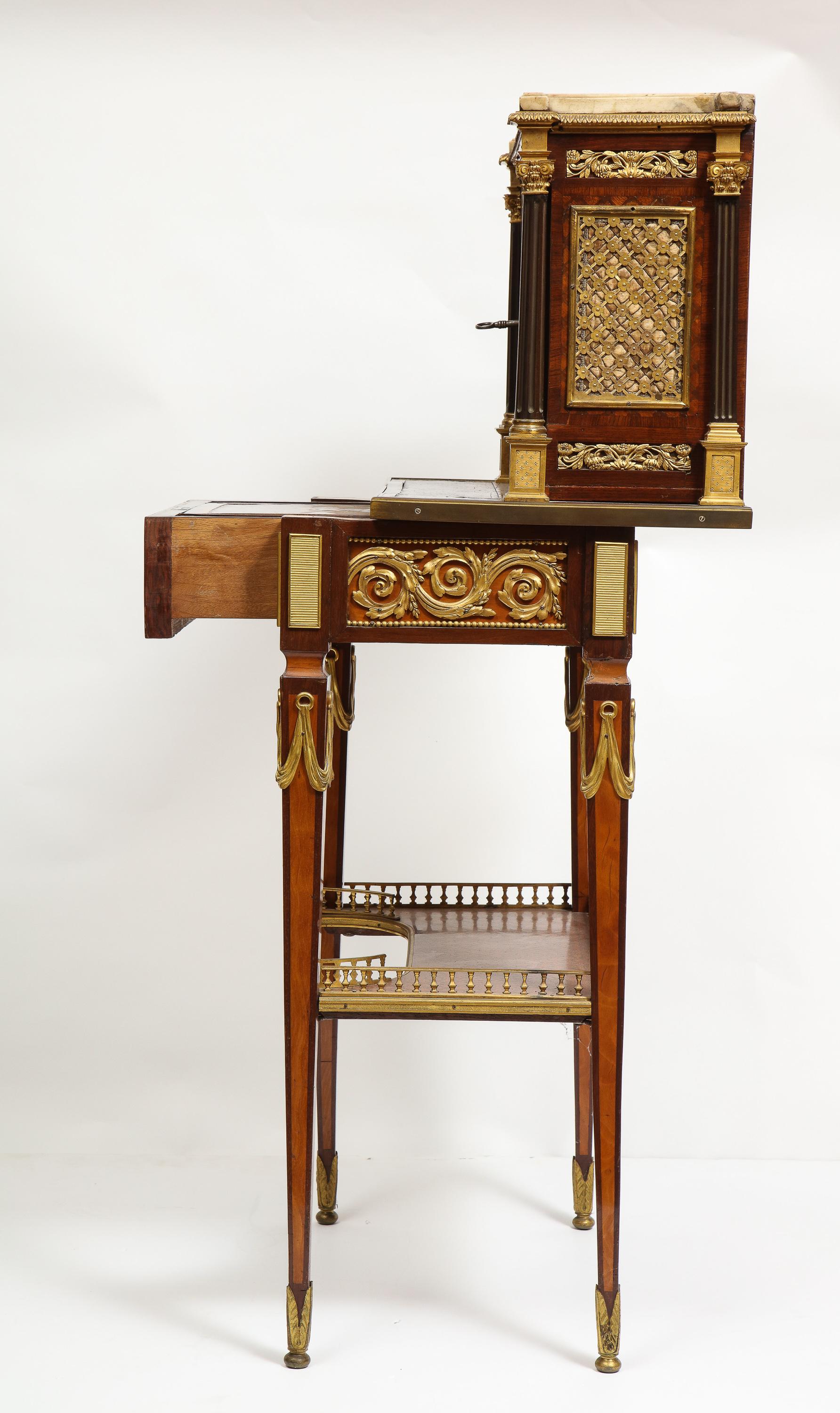 19th Century French Ormolu Mounted Mahogany Bonheur Du Jour, Attributed to Henry Dasson