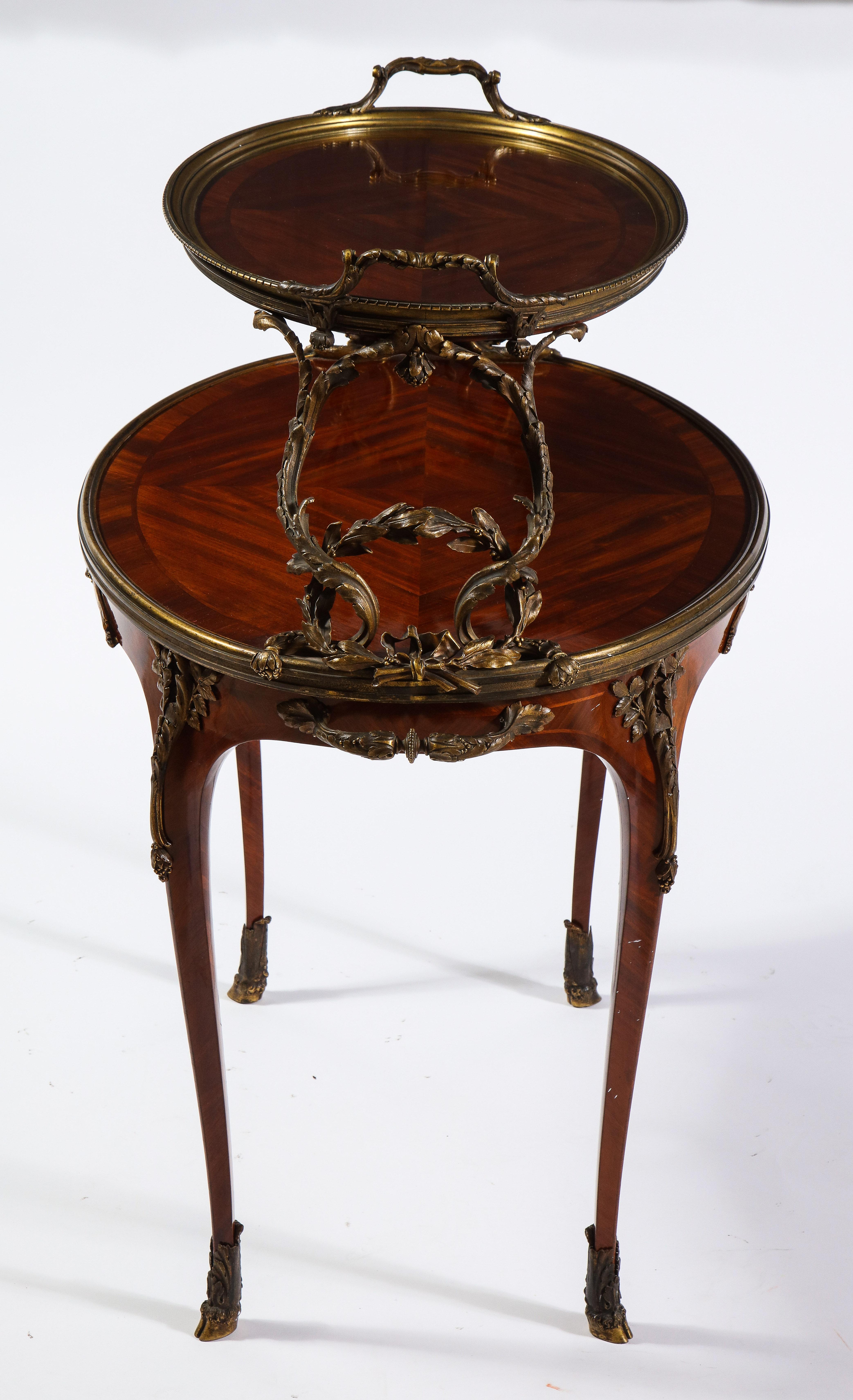 Louis XVI French Ormolu-Mounted Mahogany Two-Tier Tea Table, Attributed to Paul Sormani For Sale