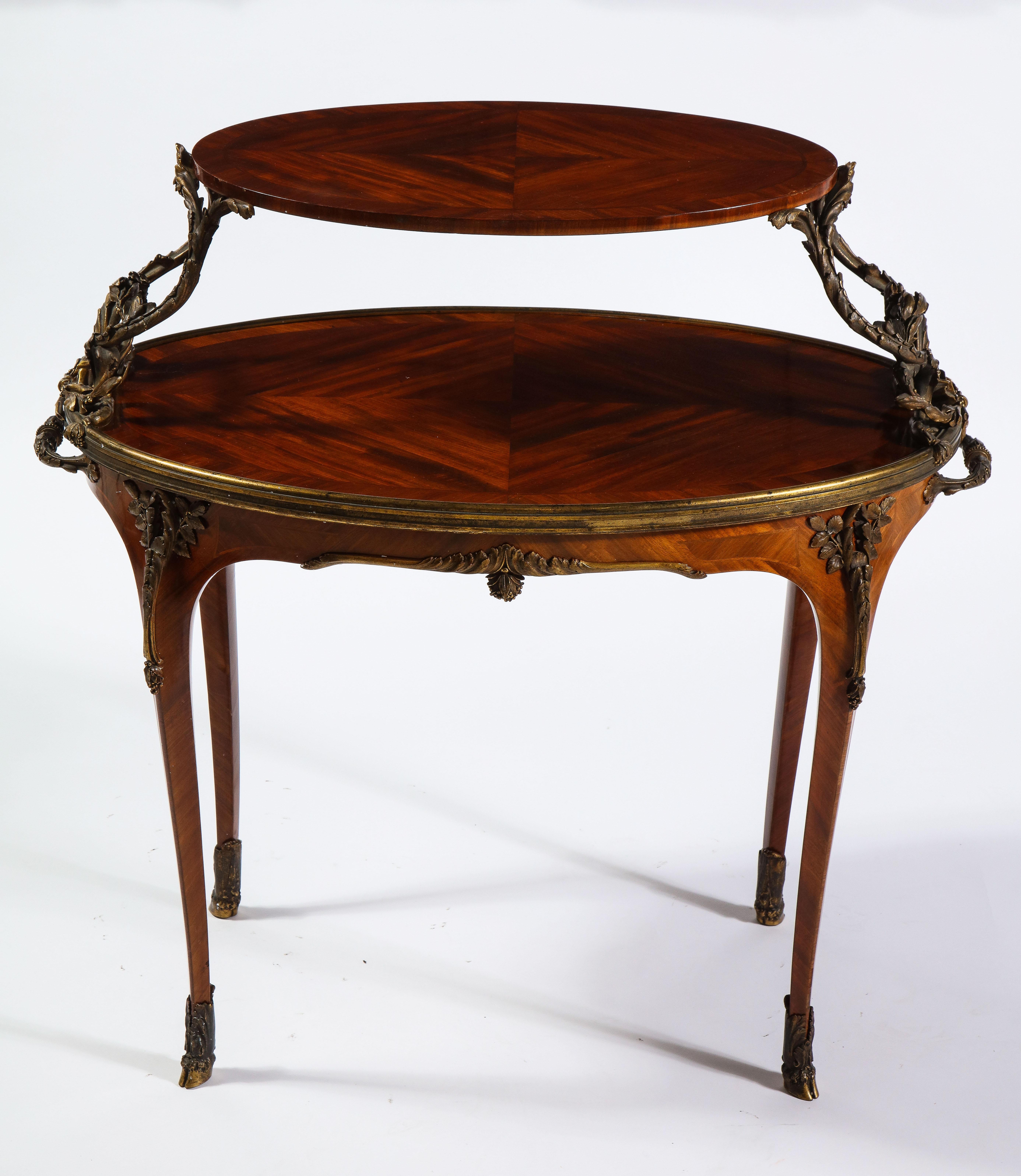 Late 19th Century French Ormolu-Mounted Mahogany Two-Tier Tea Table, Attributed to Paul Sormani For Sale