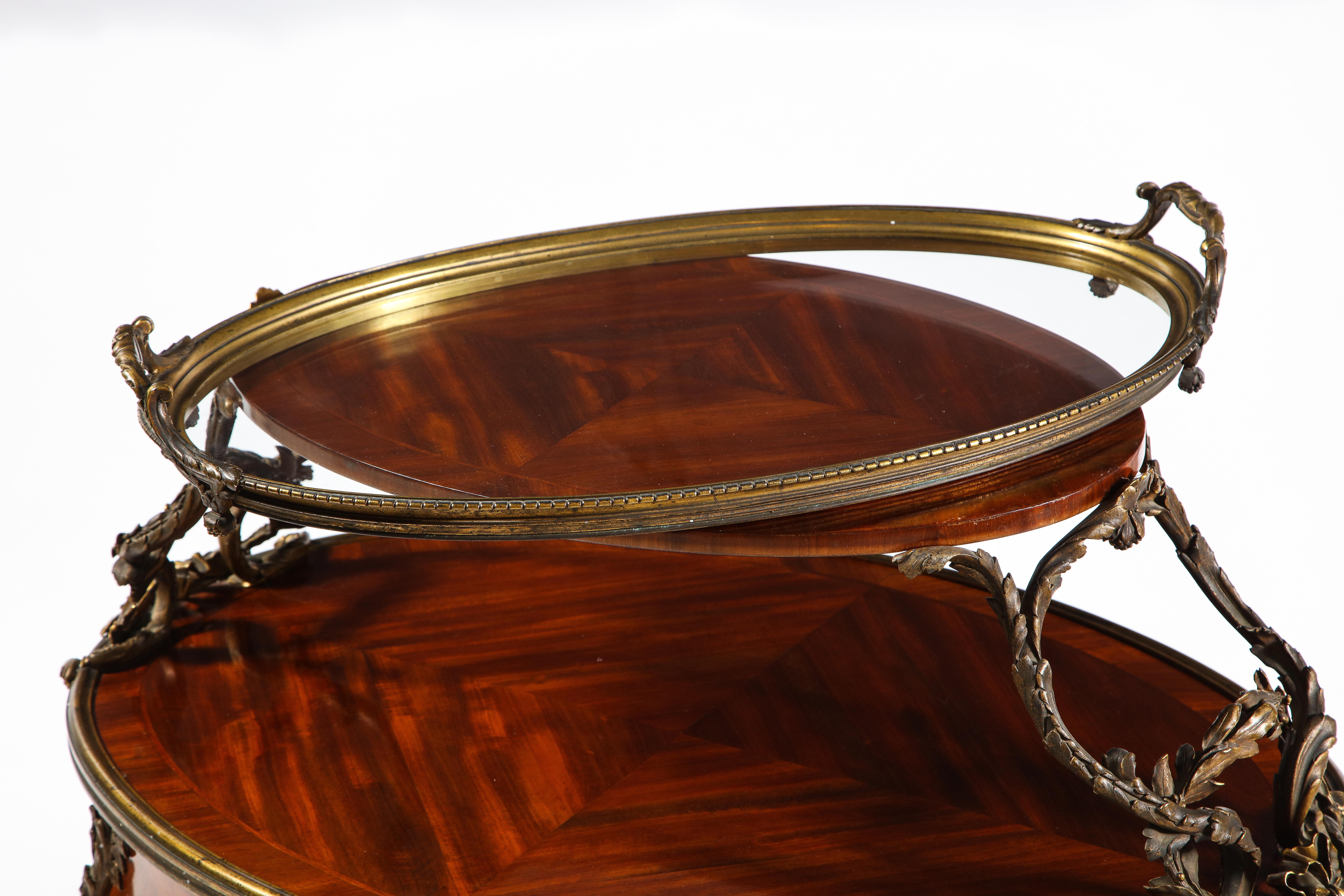 Bronze French Ormolu-Mounted Mahogany Two-Tier Tea Table, Attributed to Paul Sormani For Sale