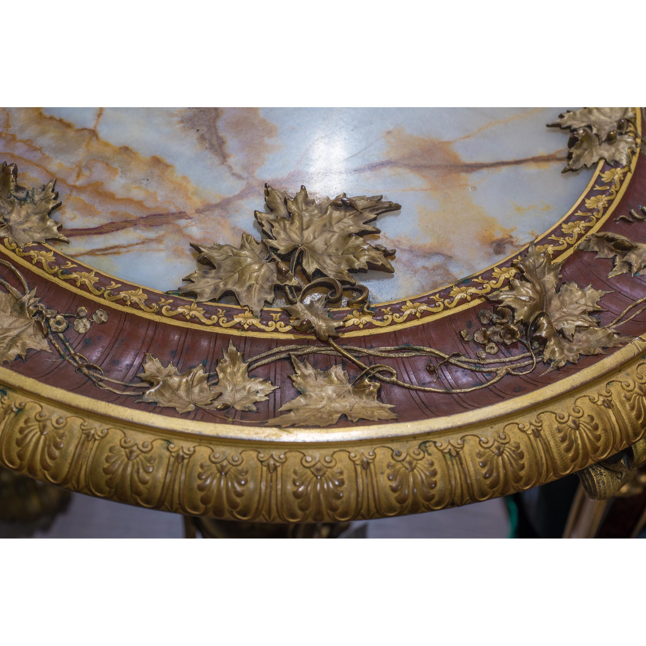 Polychromed French Ormolu-Mounted, Polychrome, Patinated Bronze and Onyx Gueridon