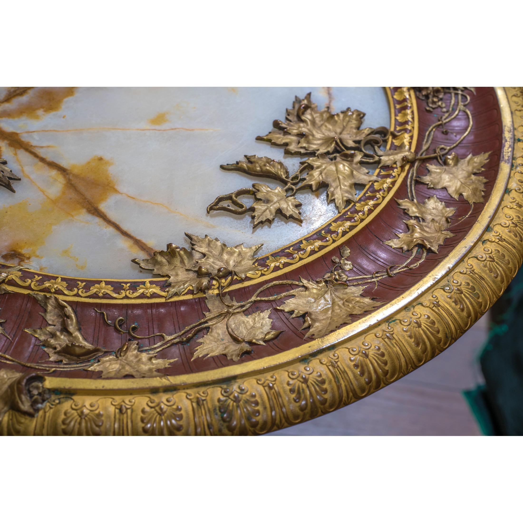 French Ormolu-Mounted, Polychrome, Patinated Bronze and Onyx Gueridon In Good Condition In New York, NY