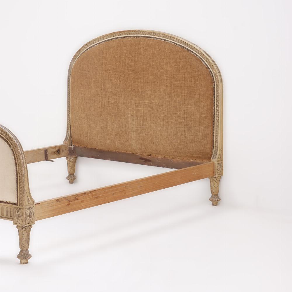 Upholstery A French painted and carved full size bed, in the Regency style, C. 1900. For Sale