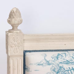 French Painted Louis XVI Style Full Size Bed with Toile Fabric, circa 1940