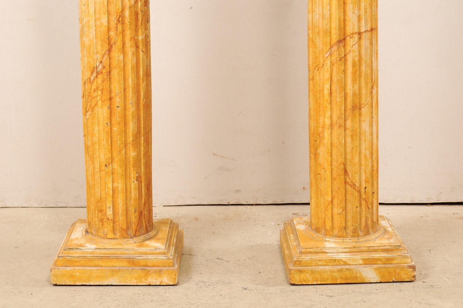 French Pair of Fluted Columns with Faux Marble Finish, Mid-20th Century For Sale 3