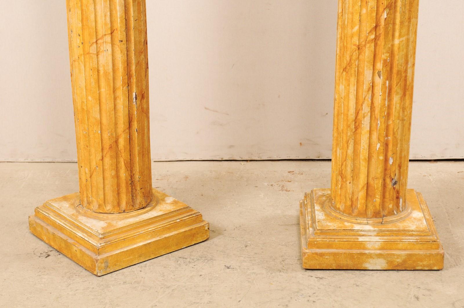 French Pair of Fluted Columns with Faux Marble Finish, Mid-20th Century For Sale 4