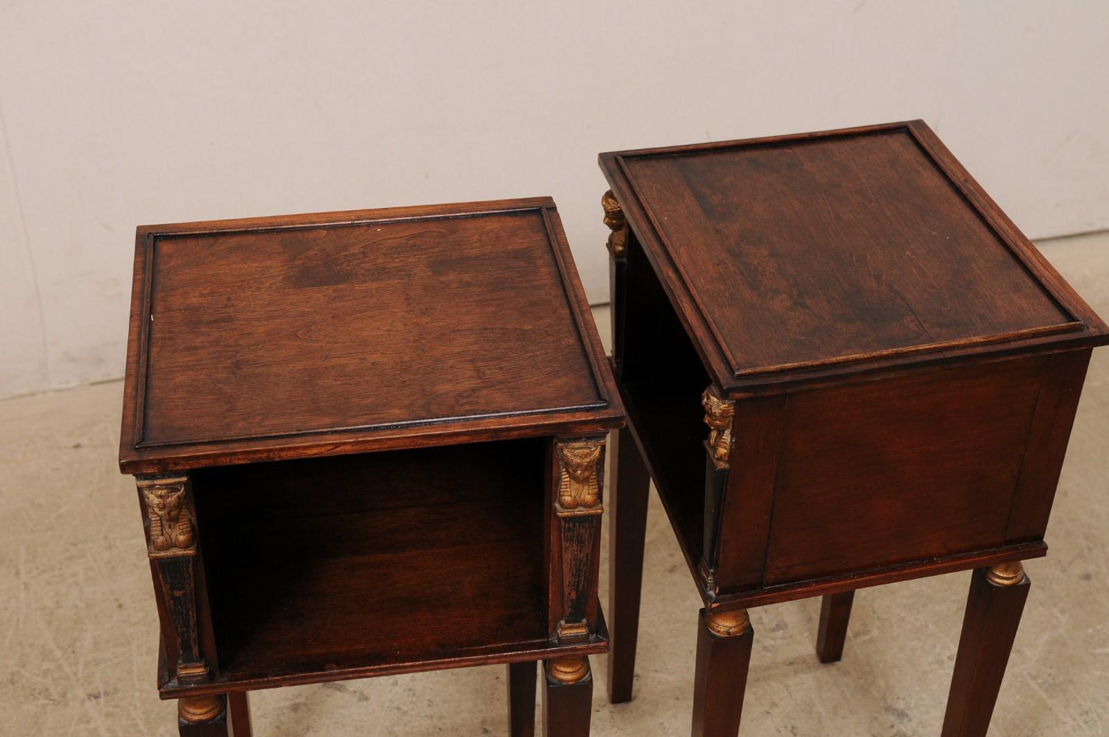 French Pair of Antique End Tables, Adorn with Egyptian Revival Accents For Sale 3