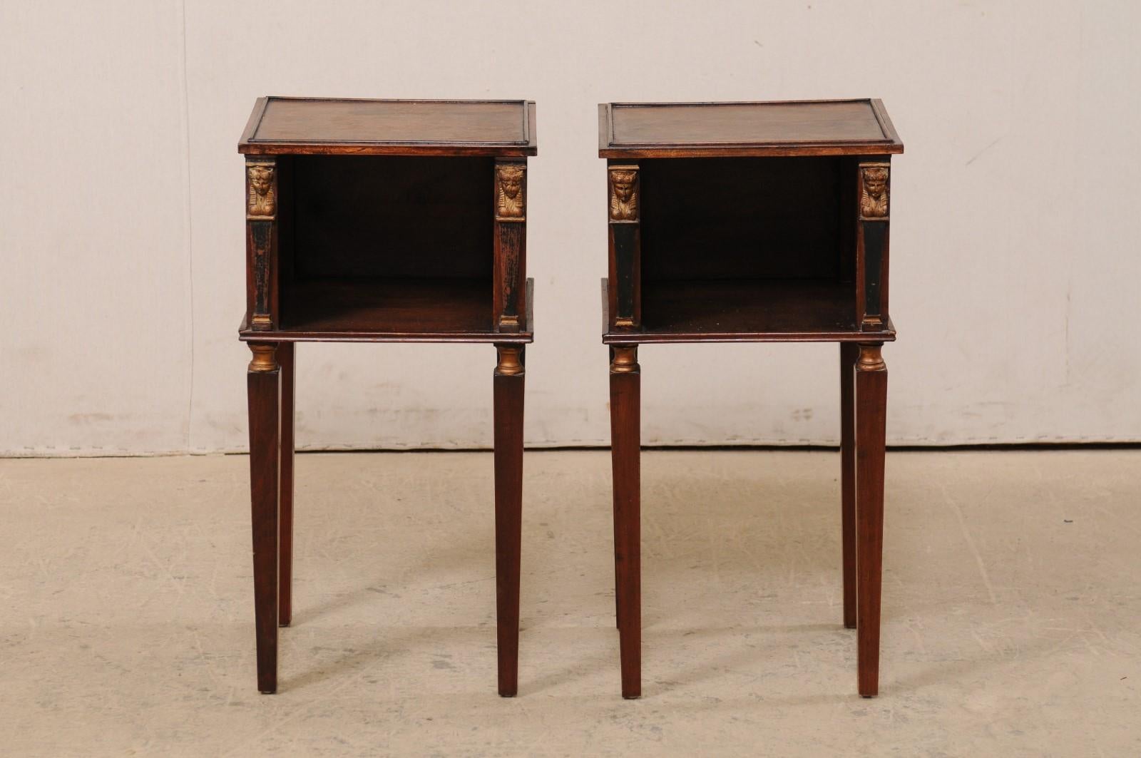 French Pair of Antique End Tables, Adorn with Egyptian Revival Accents For Sale 4