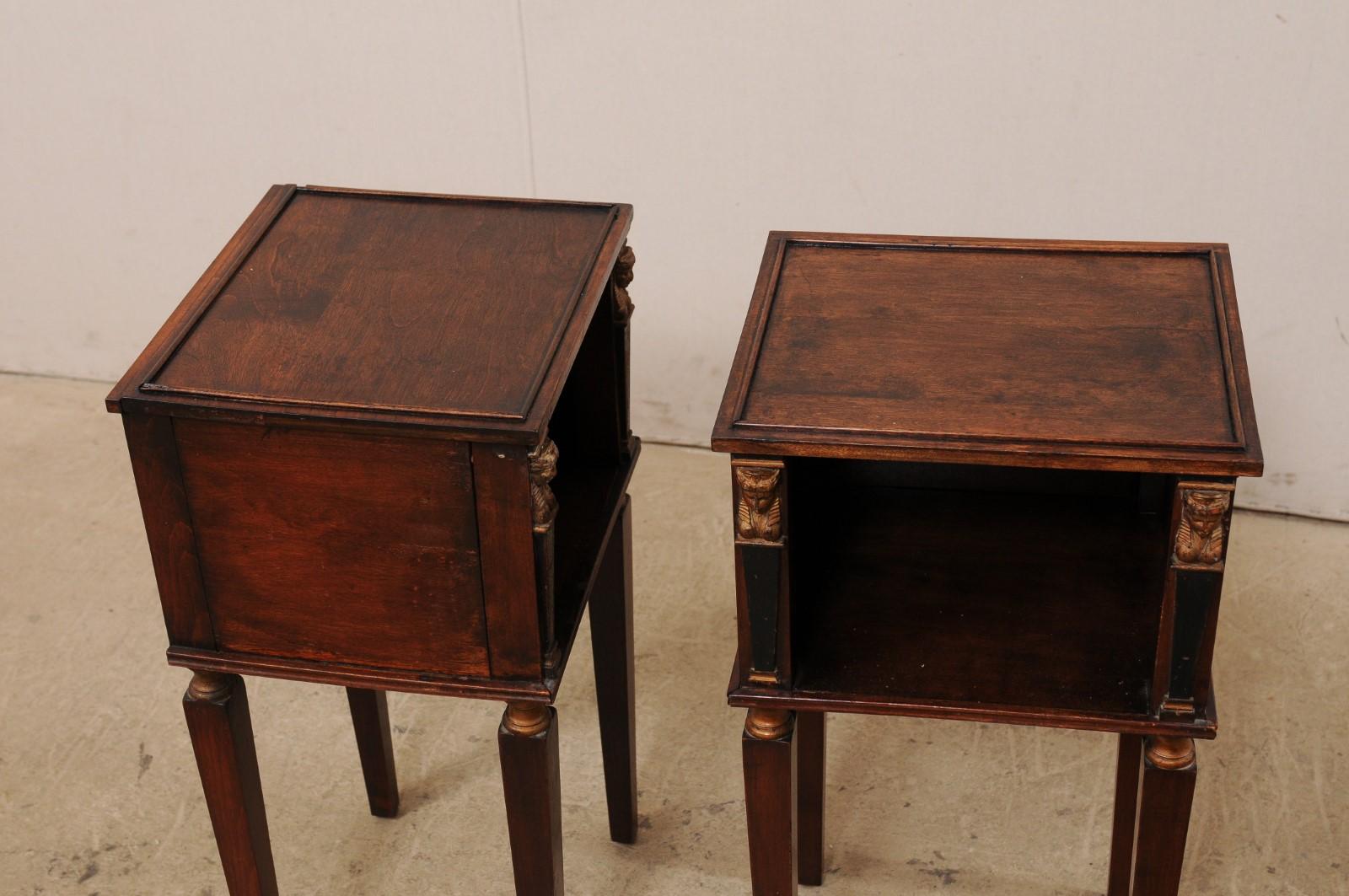 French Pair of Antique End Tables, Adorn with Egyptian Revival Accents In Good Condition For Sale In Atlanta, GA