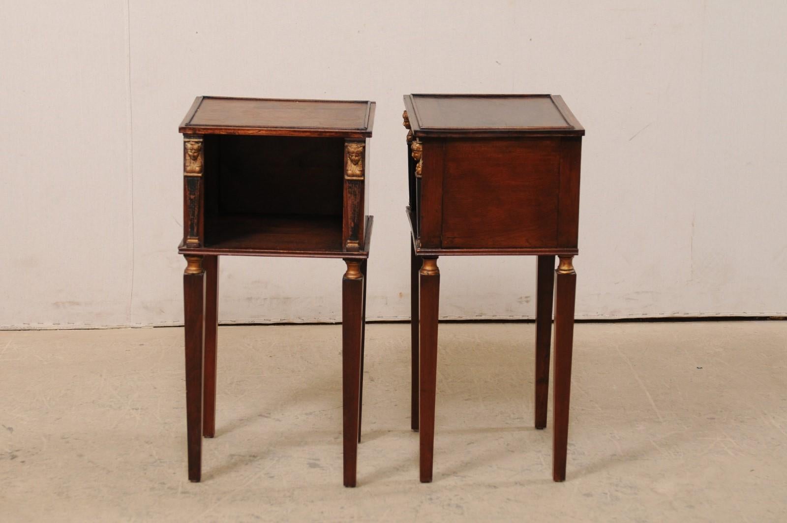 French Pair of Antique End Tables, Adorn with Egyptian Revival Accents For Sale 1