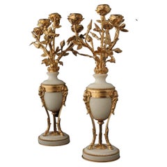 French Pair of Louis XVI Style Carrara Marble Candelabras 