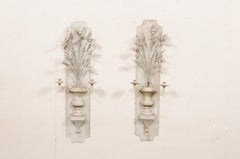 French Pair of Painted-Metal Floral Bouquet Candle Wall Sconces
