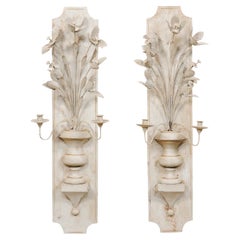 French Pair of Painted-Metal Floral Bouquet Candle Wall Sconces