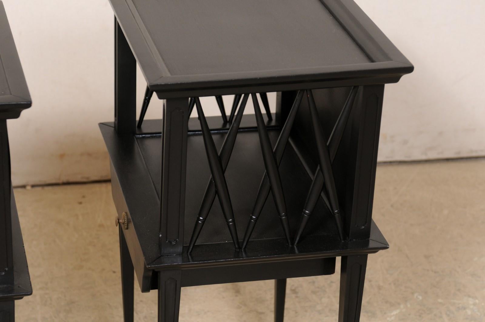 A French Pair of Wooden Side Chests/End Tables in Black, Mid 20th Century 6