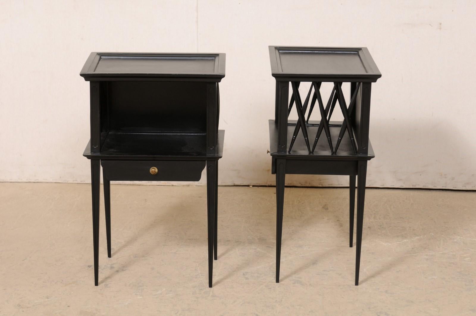 A French Pair of Wooden Side Chests/End Tables in Black, Mid 20th Century 5