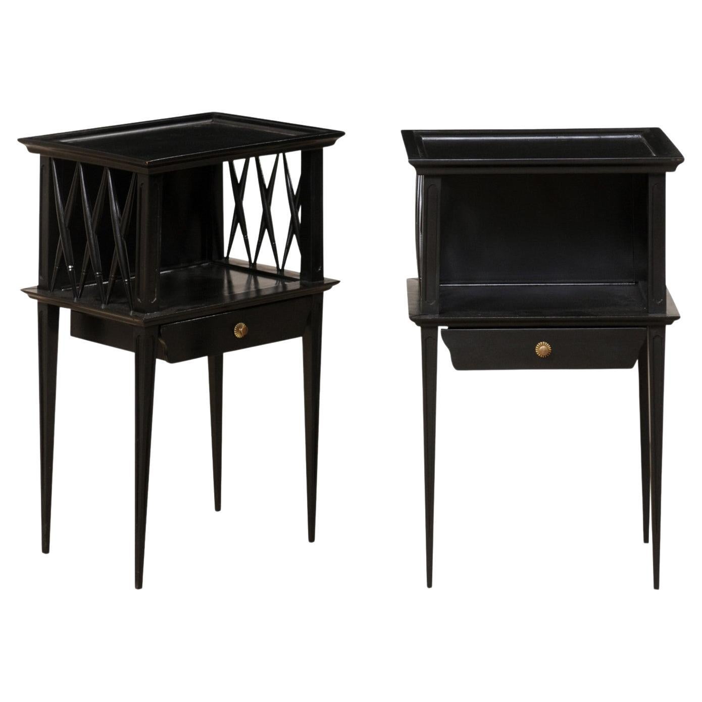 A French Pair of Wooden Side Chests/End Tables in Black, Mid 20th Century