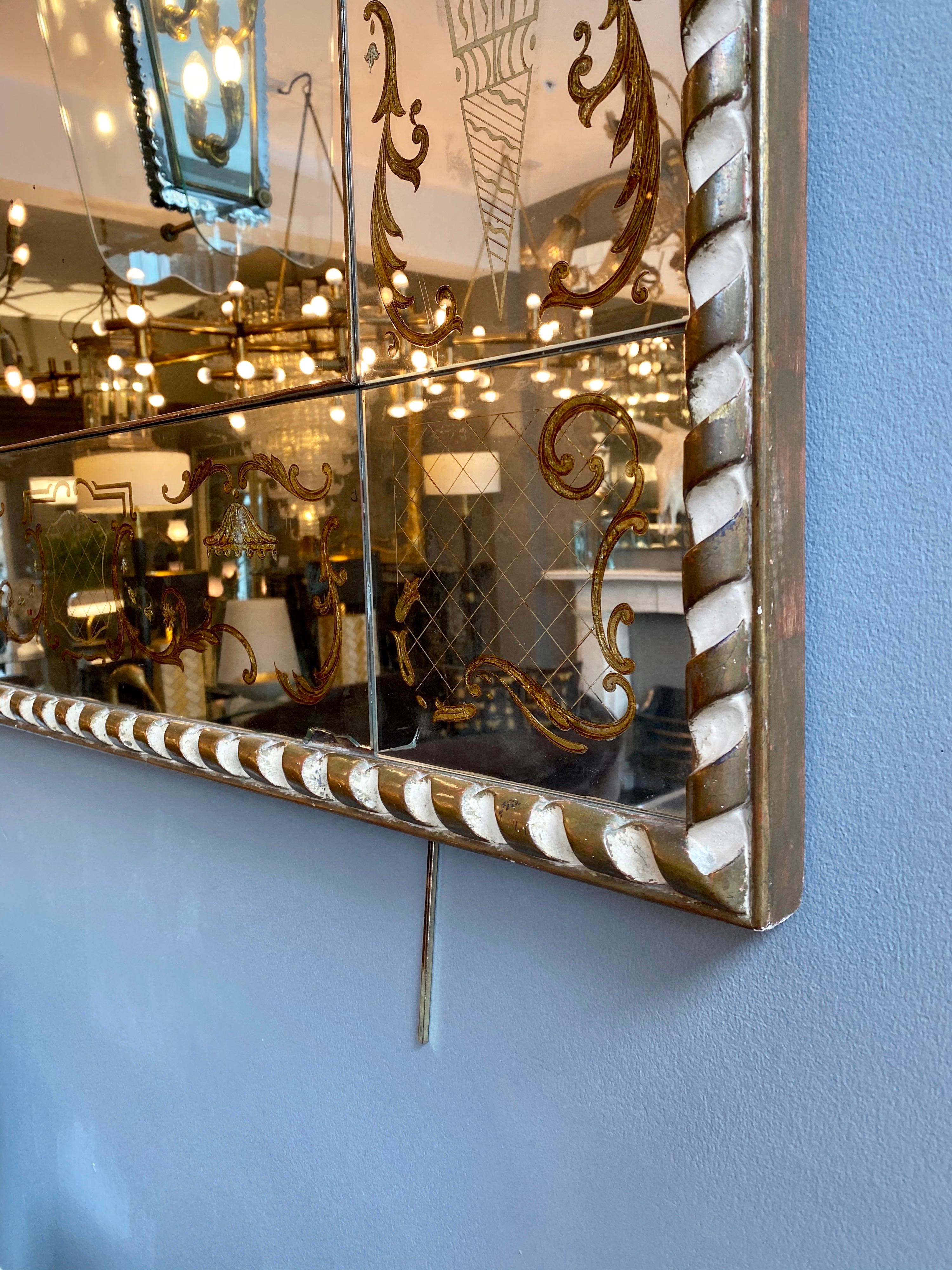 French Panelled Venetian Themed Gilt Églomisé Mirror In Good Condition In London, GB