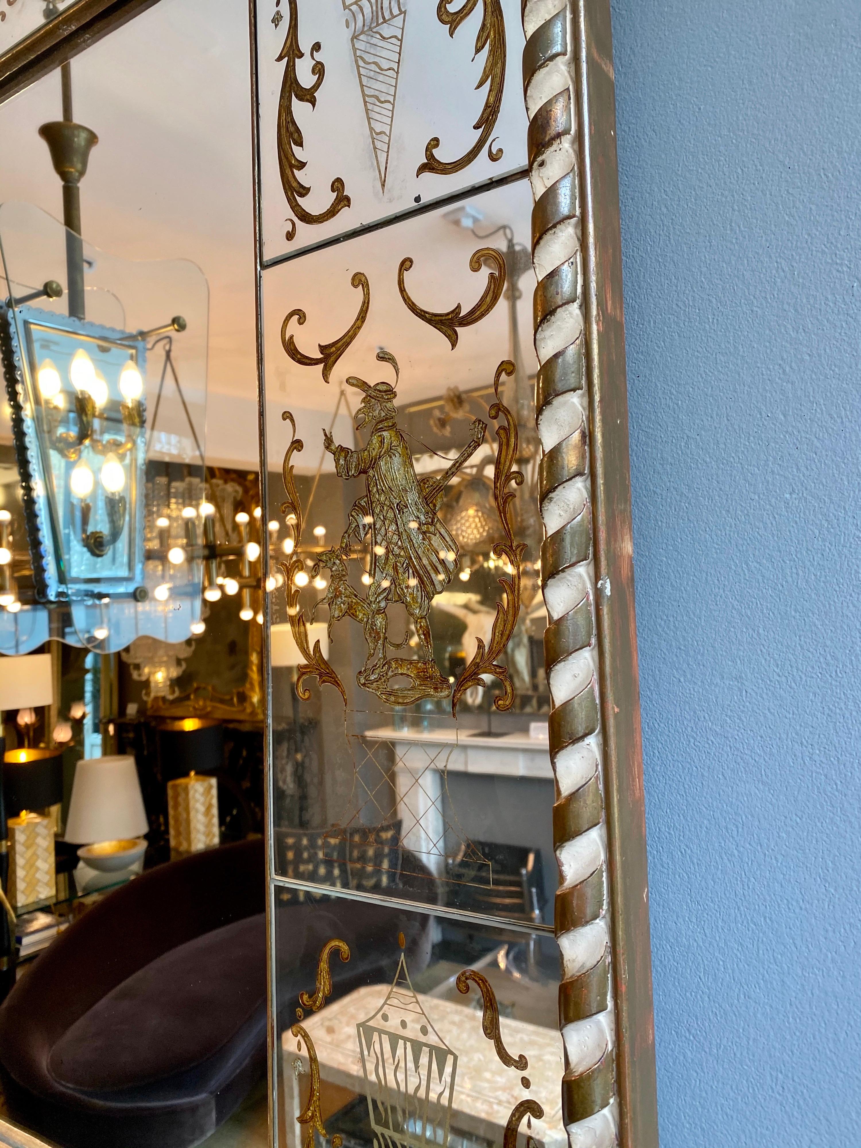 French Panelled Venetian Themed Gilt Églomisé Mirror 2