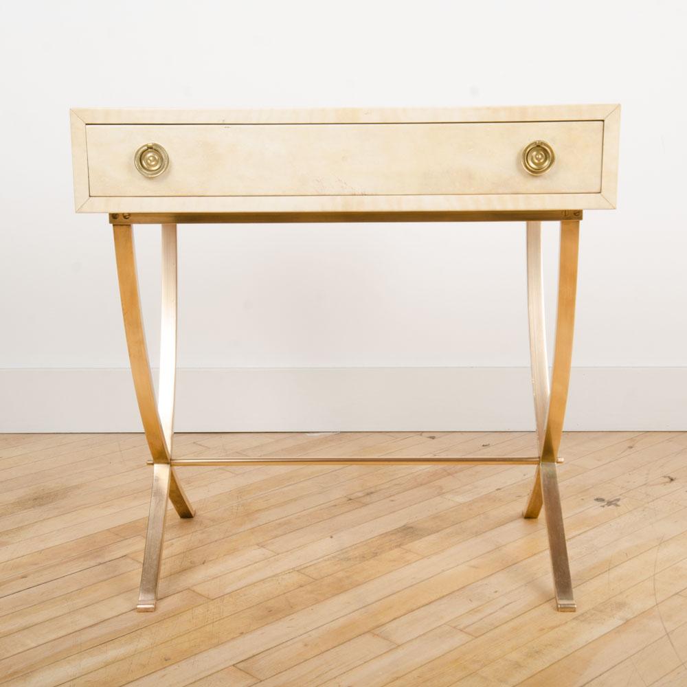 French Parchment Bronze Table in the Manner of Andre Arbus, circa 1940. In Good Condition In Philadelphia, PA