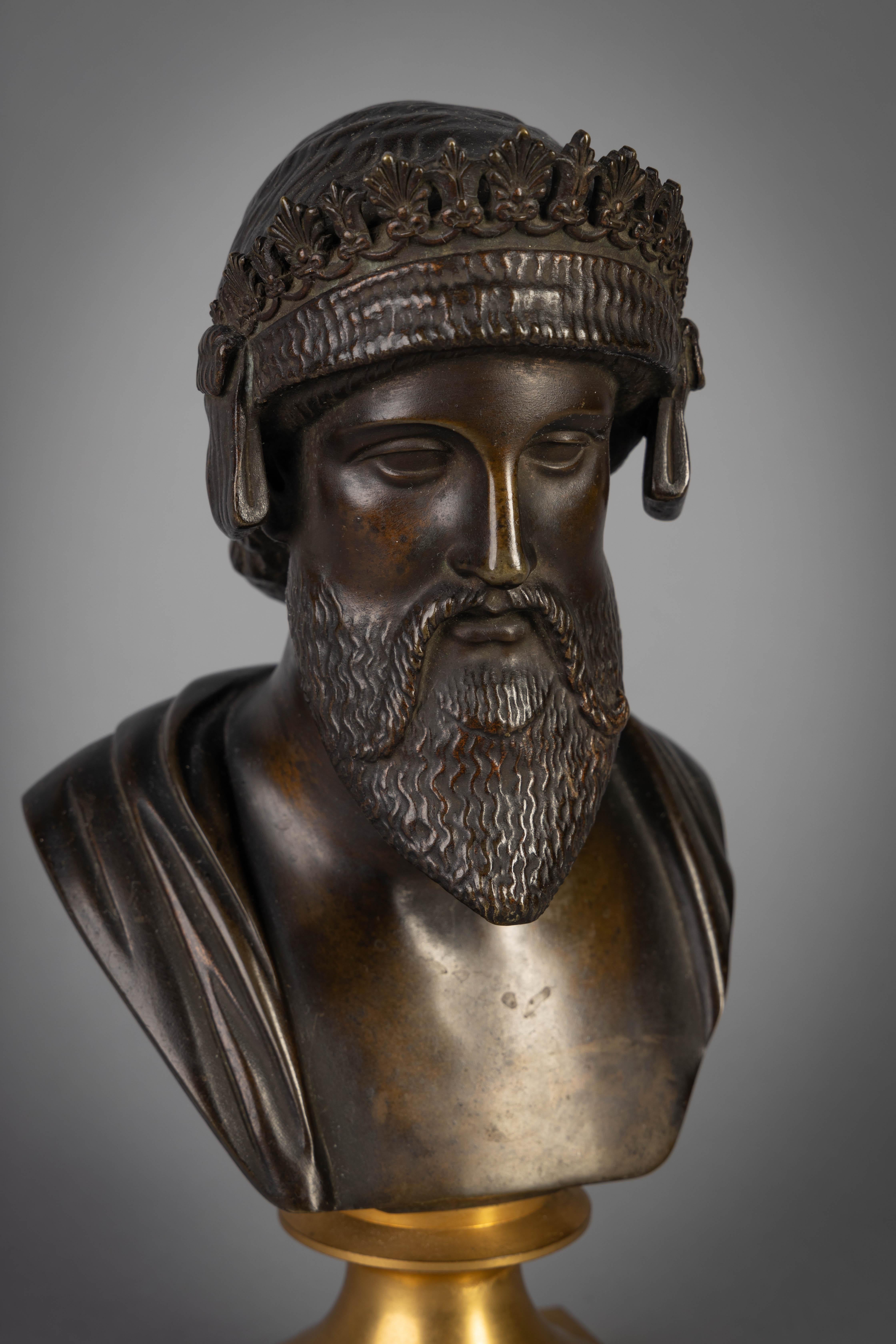 French Patinated Bronze Bust of a Bearded Monarch, circa 1875 In Excellent Condition For Sale In New York, NY