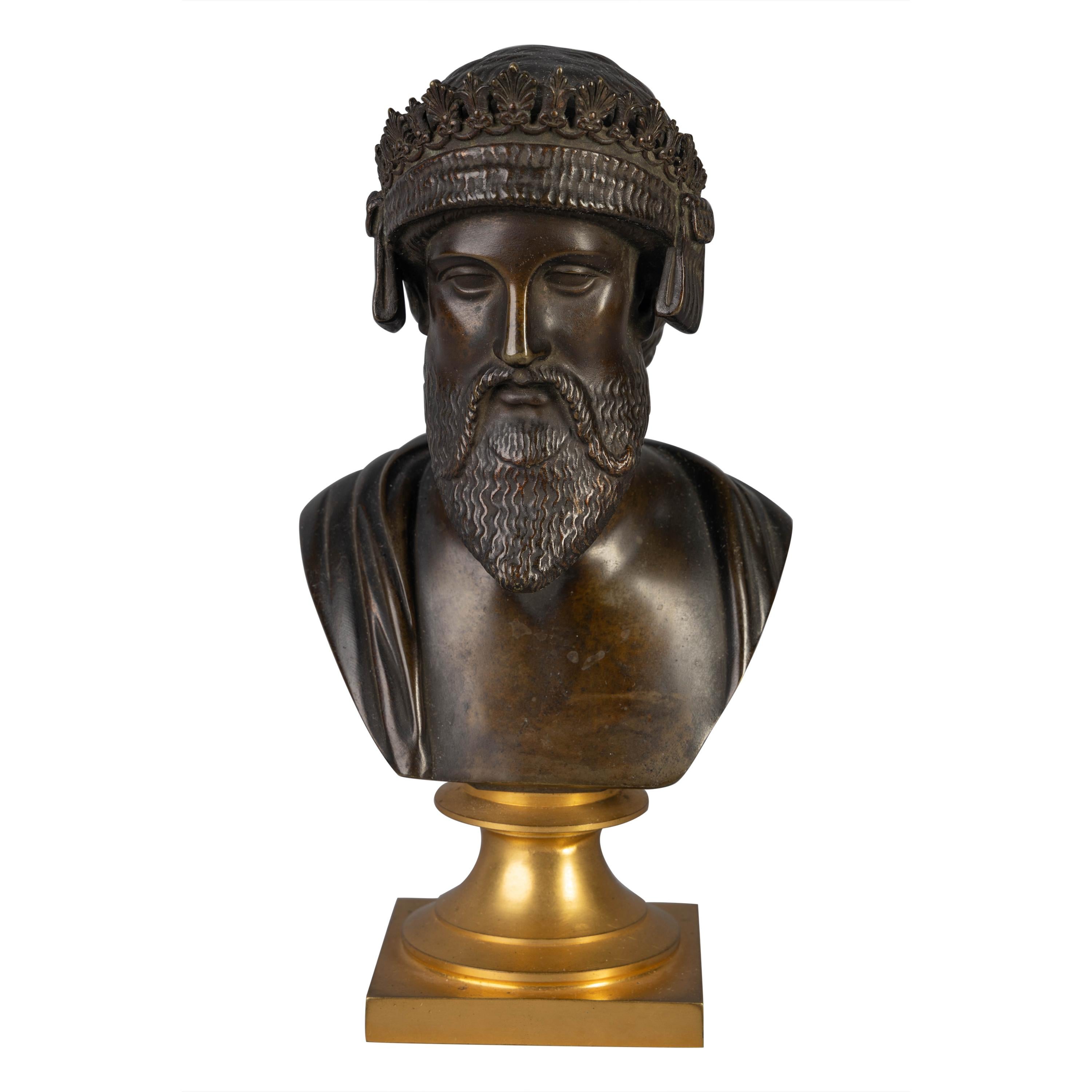 French Patinated Bronze Bust of a Bearded Monarch, circa 1875 For Sale