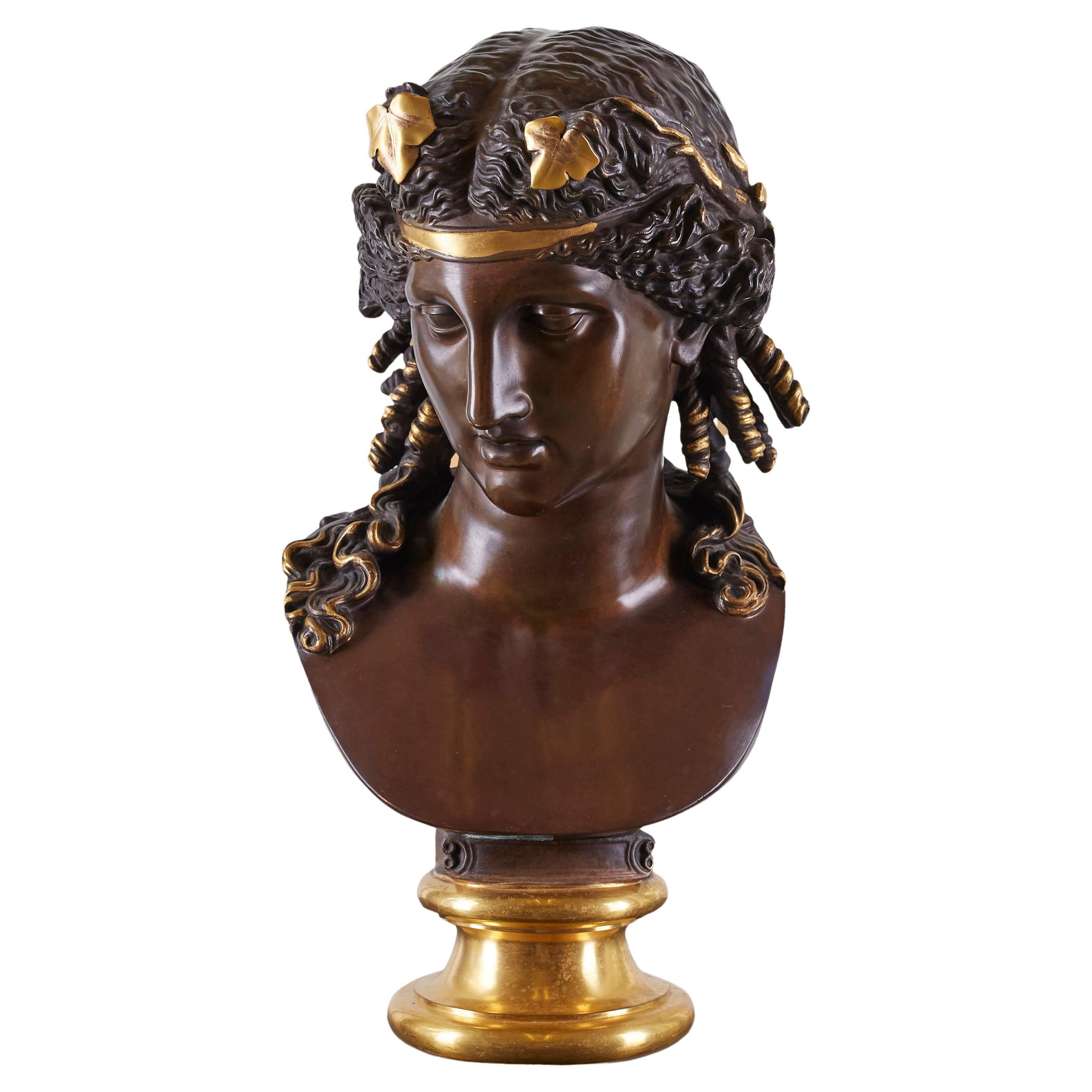 "A French Patinated Bronze Bust of Ariadne by F. Barbedienne