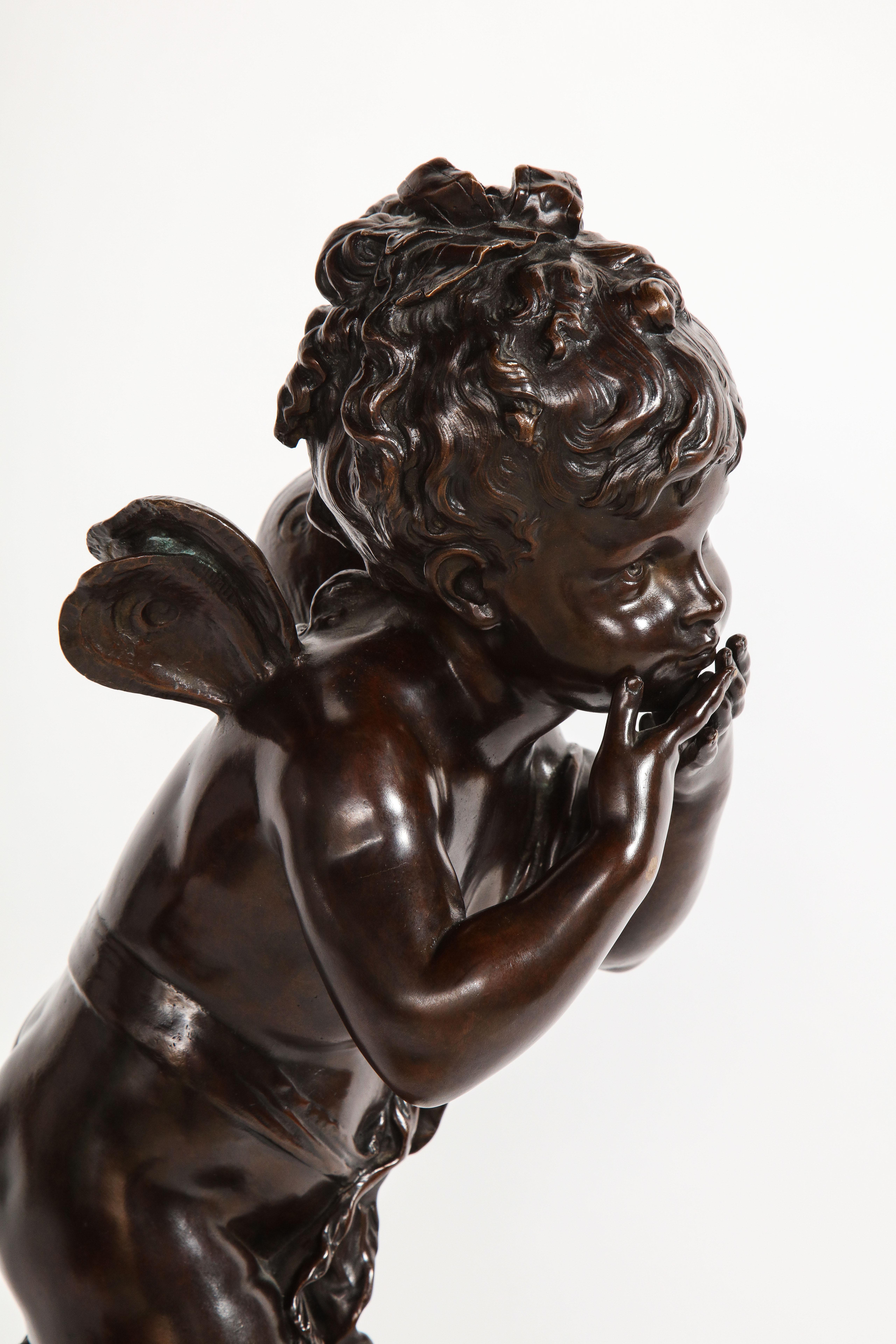 French Patinated Bronze Cherub Sculpture, Signed by Auguste Moreau For Sale 2