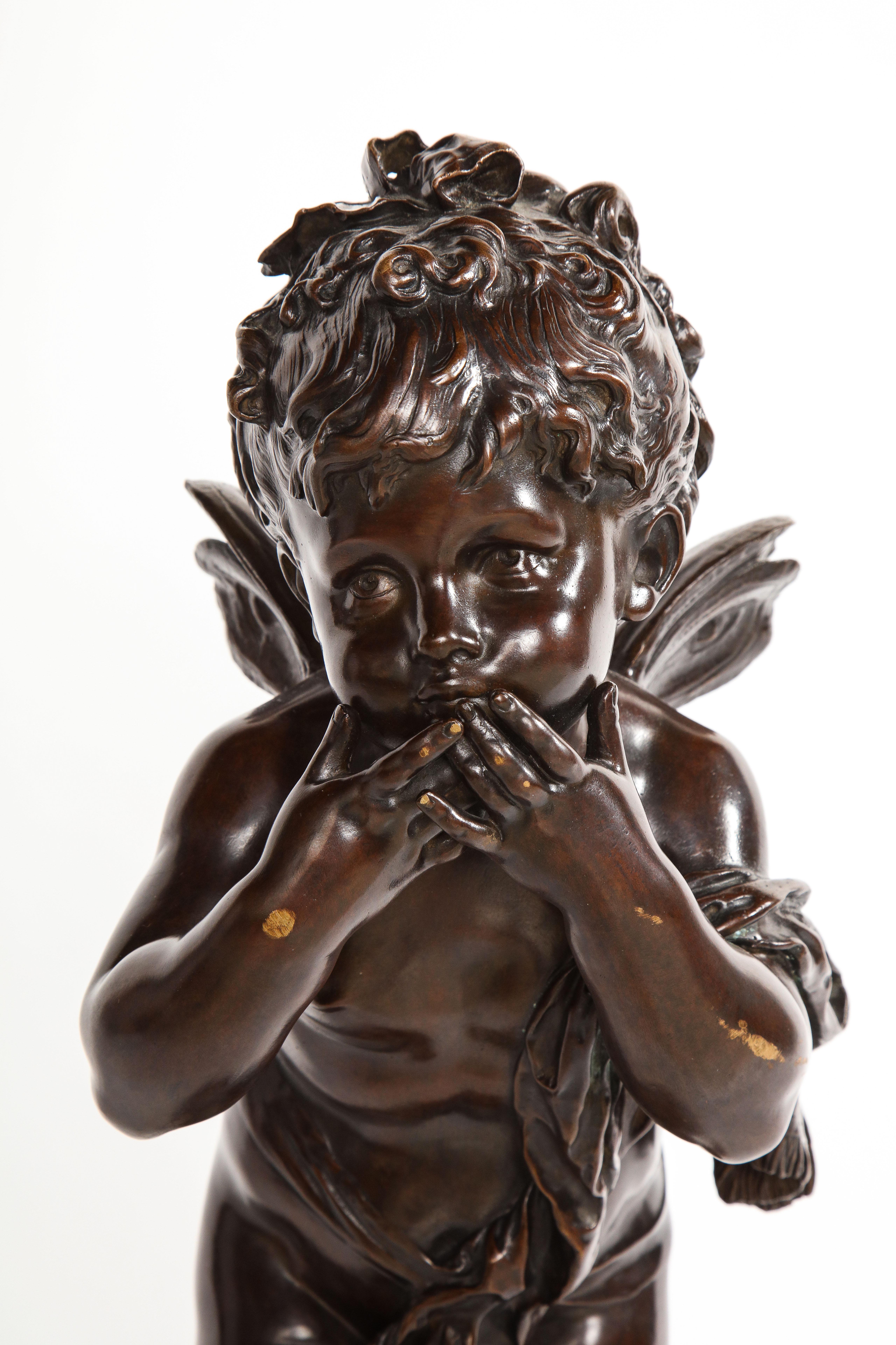 French Patinated Bronze Cherub Sculpture, Signed by Auguste Moreau For Sale 3