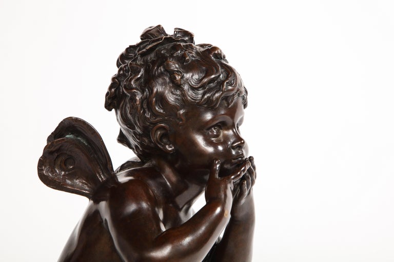 French Patinated Bronze Cherub Sculpture, Signed by Auguste Moreau For Sale 7
