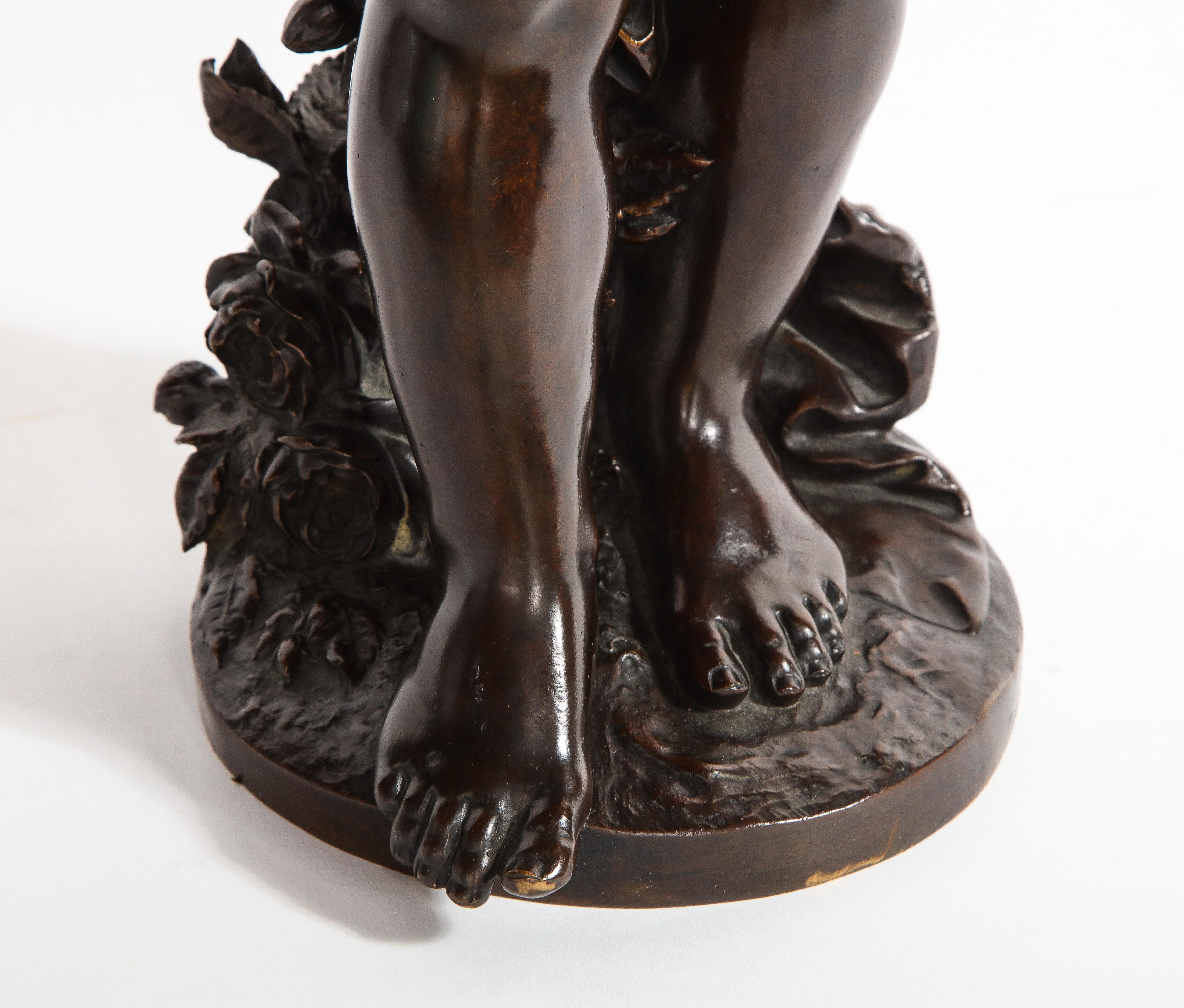 French Patinated Bronze Cherub Sculpture, Signed by Auguste Moreau For Sale 5